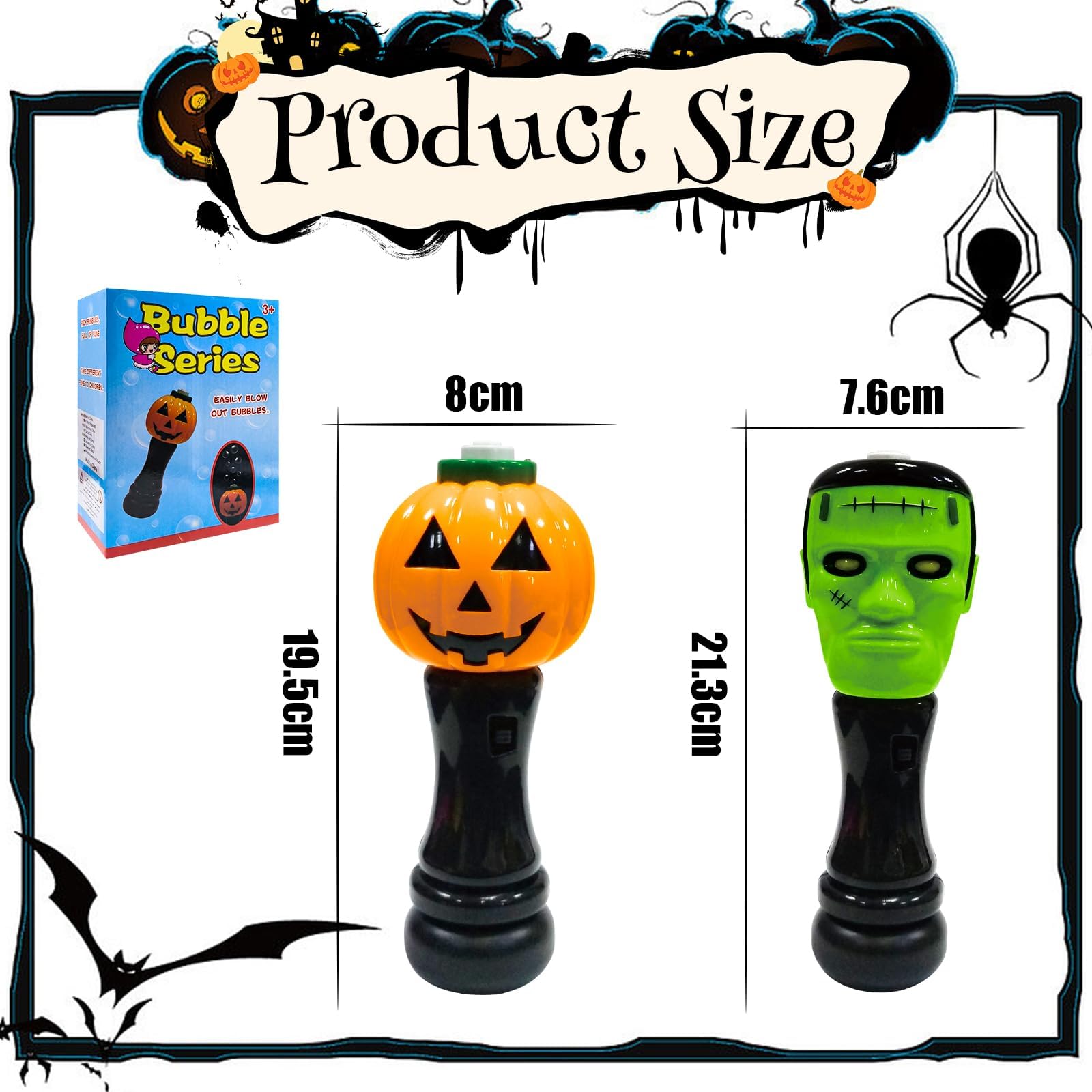 Halloween Bubble Blower Wand - 2 Pack Automatic Light Up Handheld Bubble Machine with Pumpkin & Science Freak Design, Kids Halloween Party Favors & Outdoor Play Toys for Trick-or-Treating, Backyard Parties & Festive Celebrations