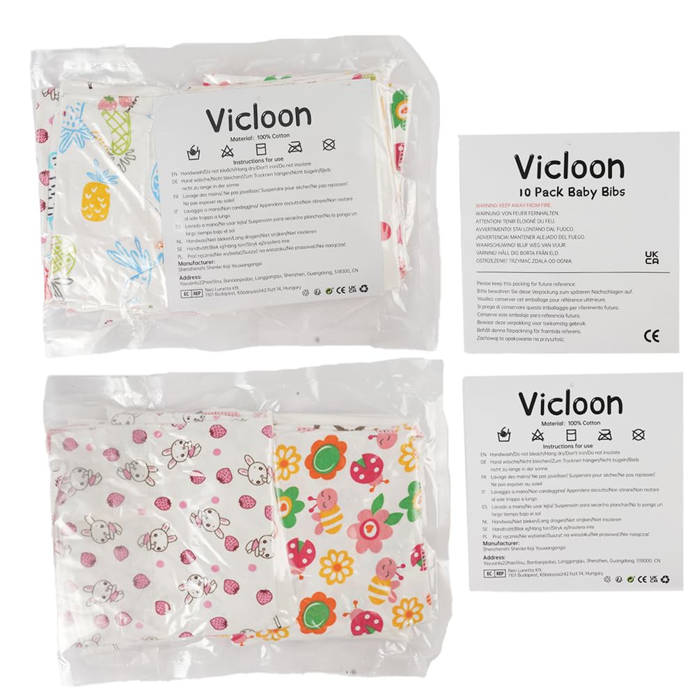 Vicloon 10 Pack Baby Bandana Dribble Bibs - Super Soft & Absorbent Drool Bibs for Teething Infants - Adjustable Snap Closures - Unisex Newborn & Toddler Bib Set - Perfect for Feeding, Playtime & Daily Outfits