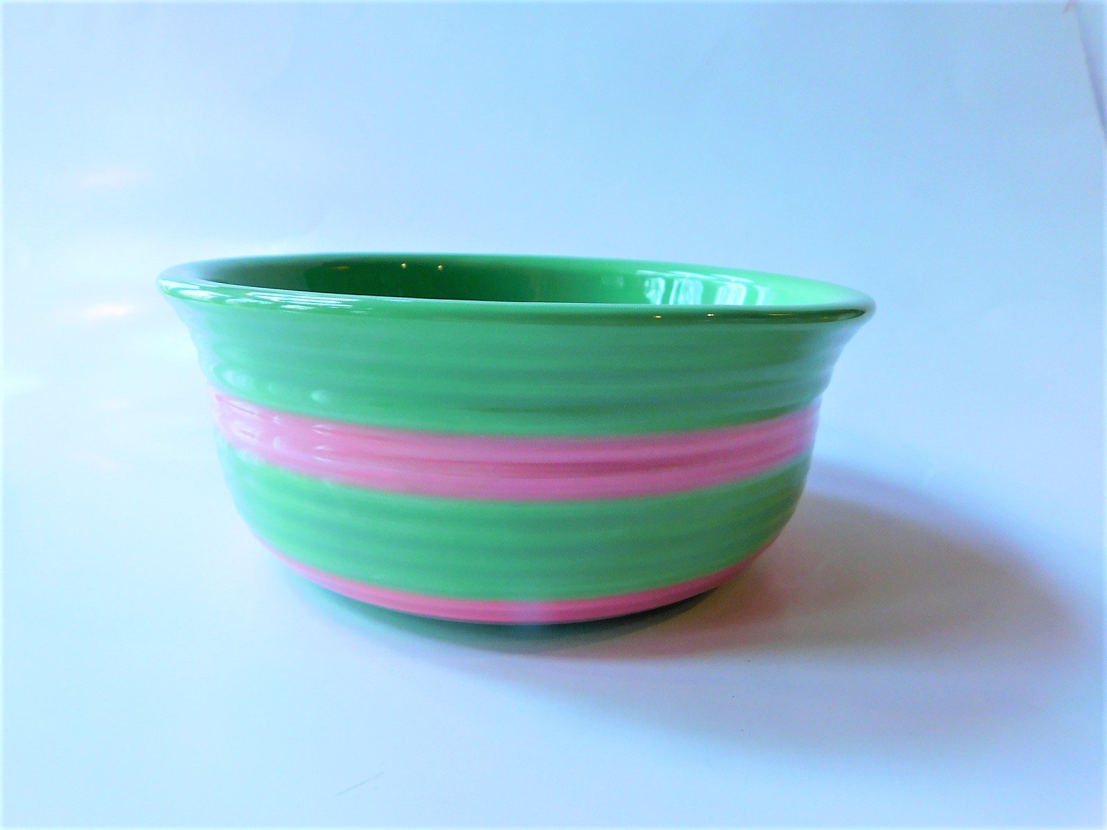 Preppy Stripe Pet Bowl for Dogs & Cats - 5 Inch Diameter Food & Water Dish in Lime Green & Pink - Perfect for Home, Travel & Outdoor Use