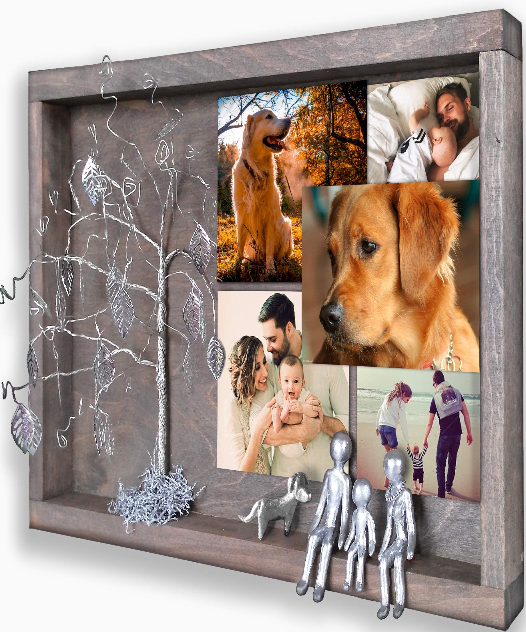 Pet Memorial Shadow Box - Rainbow Bridge Picture Frame with 5 Figurines & Dog Angel - Willow Tree Family Collage Display Case for Wall - Sympathy Gift for Dog Loss & RIP Pet Remembrance - Perfect for Pet Memorial Displays in Living Rooms, Bedrooms & Vet Offices