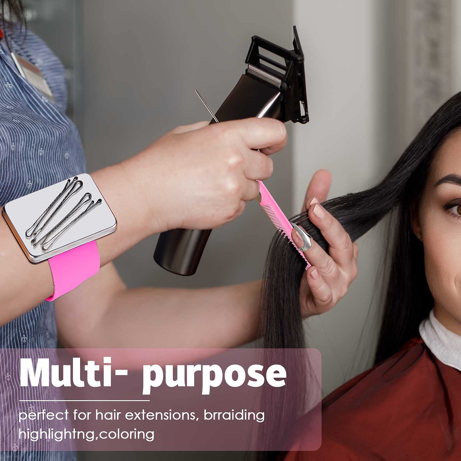 8-Piece Hair Styling Kit with 6 Sectioning Clips, 2 Rat Tail Combs & Magnetic Wristband - Rose Red | Professional Hairdressing Tools for Braiding, Styling & Salon Use