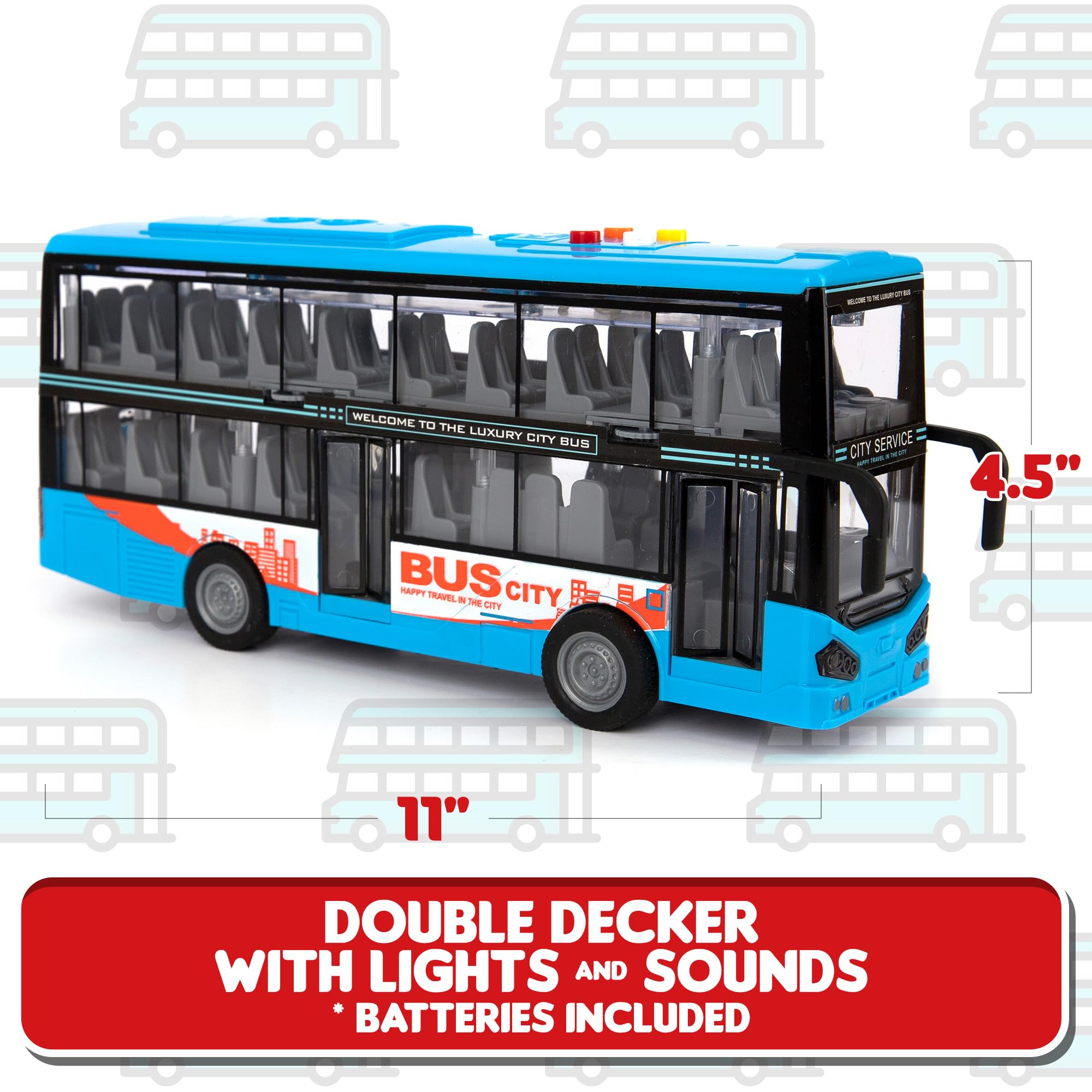 ArtCreativity Double Decker Bus Toy with Lights & Sounds - Friction Powered Kids Toy with Ceiling Lights & 4 Sound Effects - Open Doors - Perfect Gift for Boys & Girls Ages 3-8 - Great for Indoor Play, Birthday Presents & Pretend City Adventures