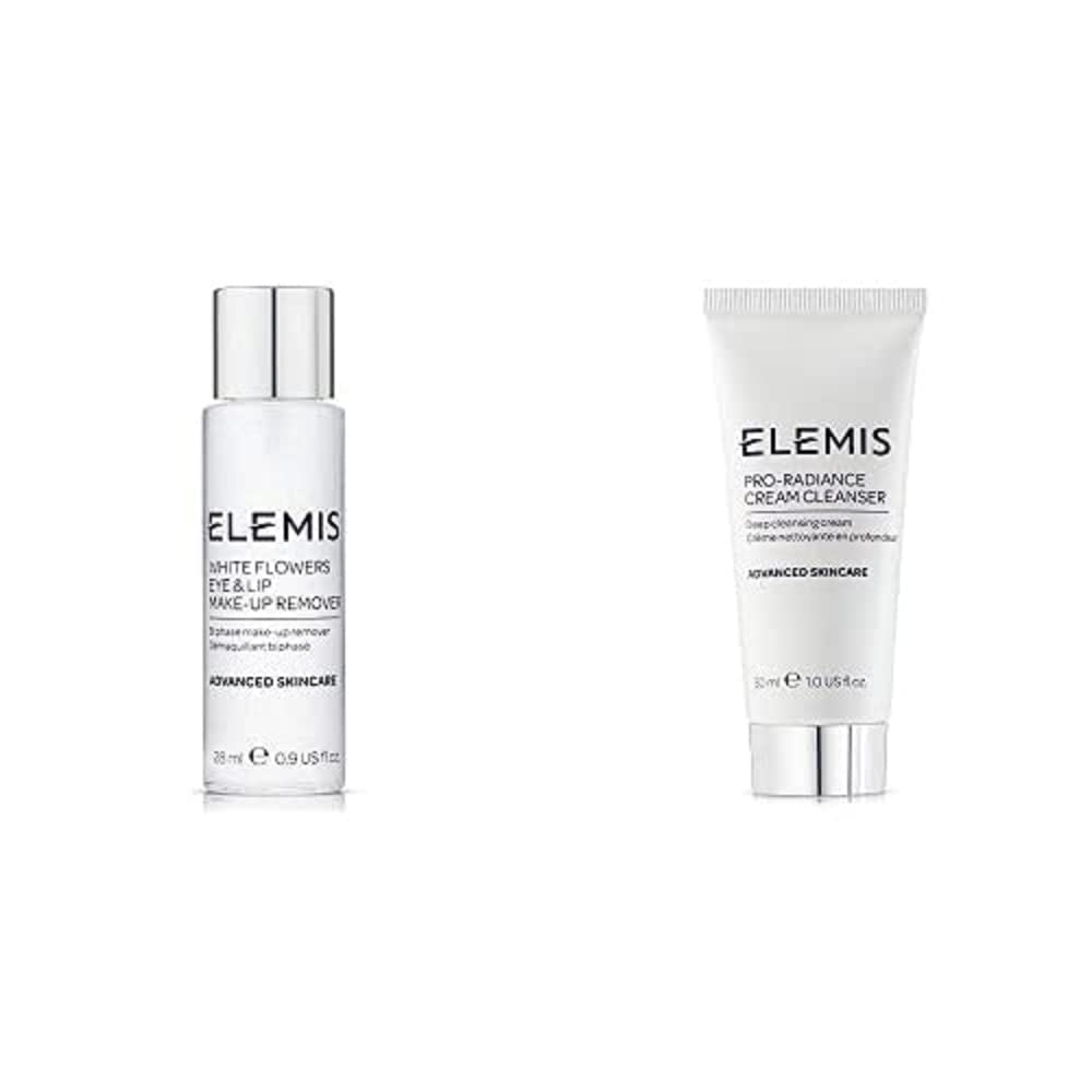 Elemis White Flowers Eye & Lip Make-Up Remover with Pro-Radiance Cream Cleanser - Gentle Dual Action Facial Cleanser for Sensitive Skin | Perfect for Nighttime Skincare Routine & Travel Essentials