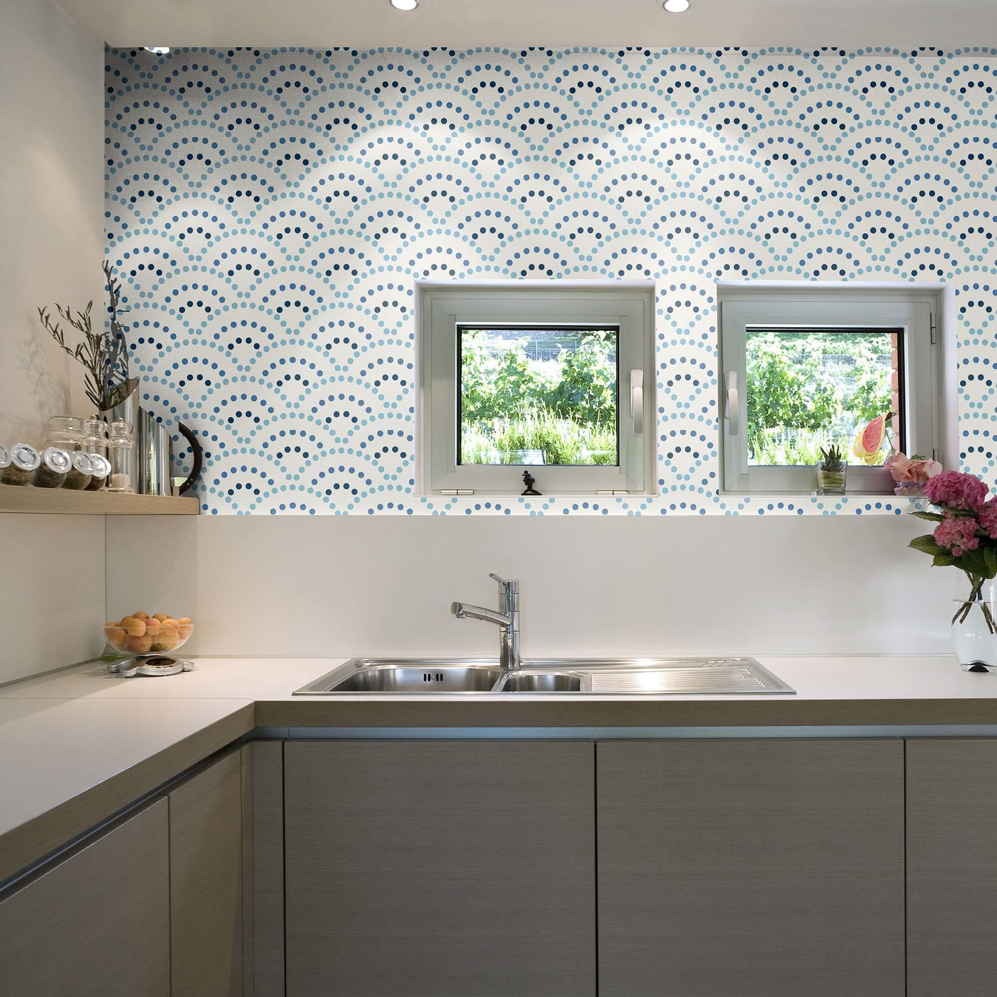 Navy Blue Circles Geometric Peel and Stick Removable Wallpaper - Self-Adhesive Decorative Wall Covering for Bedroom, Living Room, Nursery & Office Decor