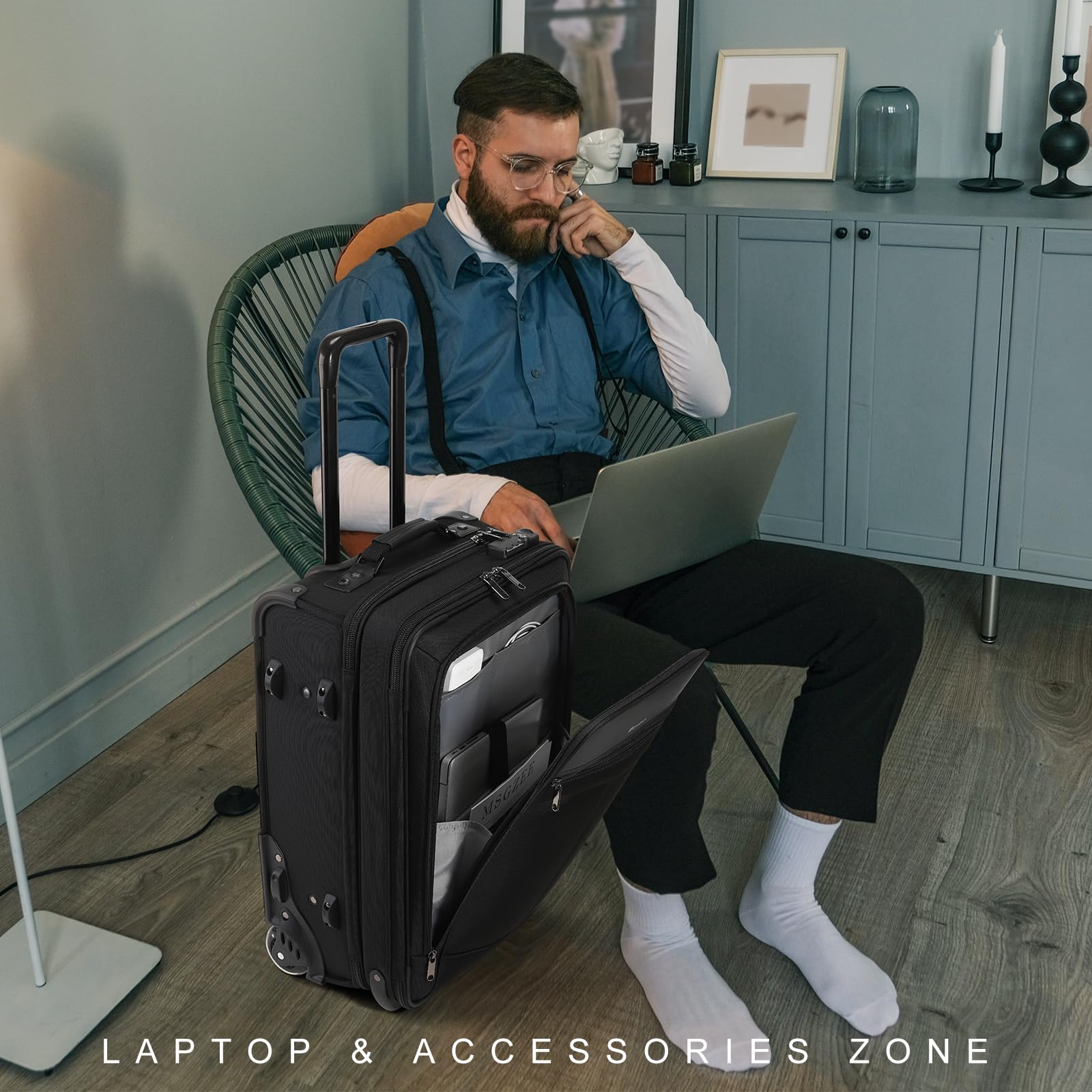 TSA Approved 22 Inch Rolling Garment Bag with Wheels - 2 in 1 Travel Suitcase & Luggage for Business Trips | Built-in Lock, Durable Black Carry-On | Perfect for Business Travel, Weddings & Formal Events