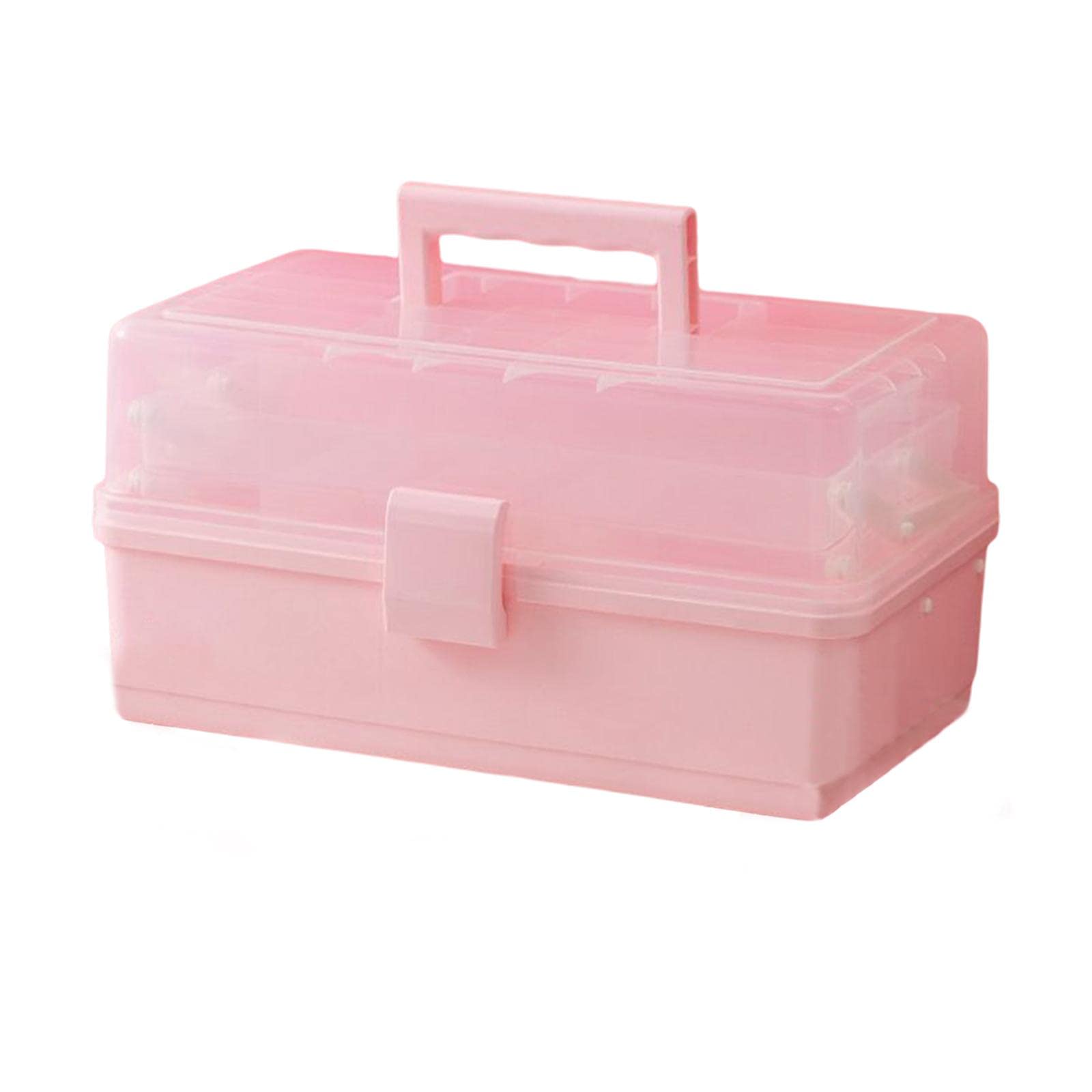 Newmind 3-Layer Lockable Pink Hair Accessories Storage Case - Stackable Dustproof Cosmetic Organizer Box with Handle for Jewelry, Kids & Girls | Perfect for Travel, Home Organization & Gift Giving
