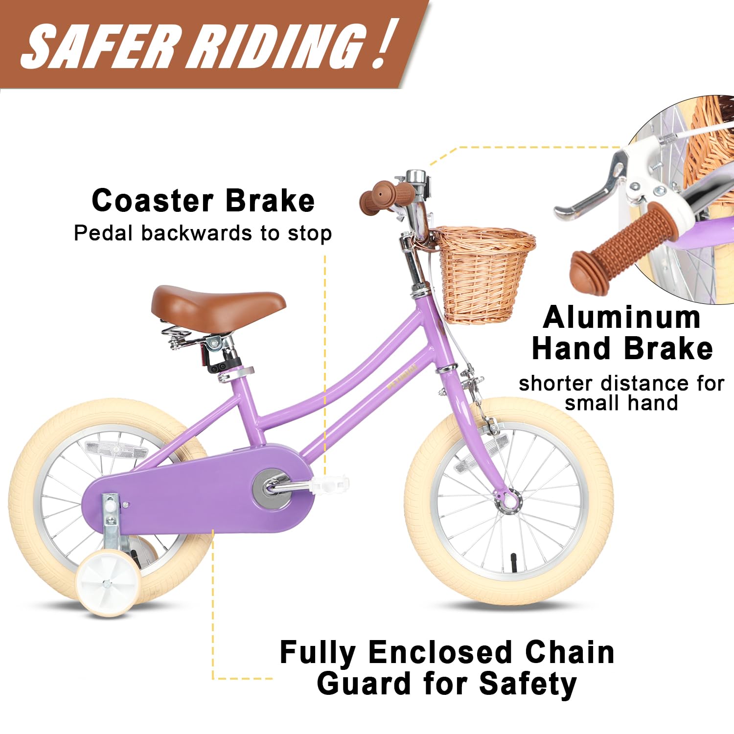 Petimini Girls Bike with Basket for Kids Ages 2-12 | 12-20 Inch Children's Bicycle with Training Wheels & Bell | Multiple Color Options | Perfect for Neighborhood Rides, Park Adventures & Learning to Cycle