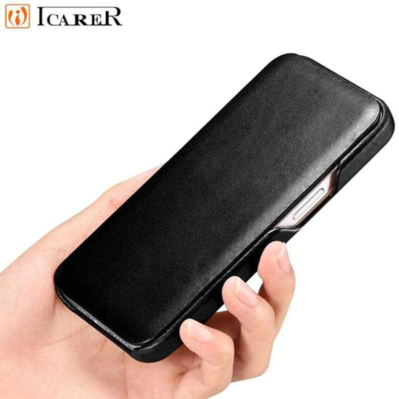iCarer Premium Genuine Leather Flip Case for iPhone 13 Pro - Slim Protective Cover with Card Slots | Perfect for Business, Travel & Everyday Use