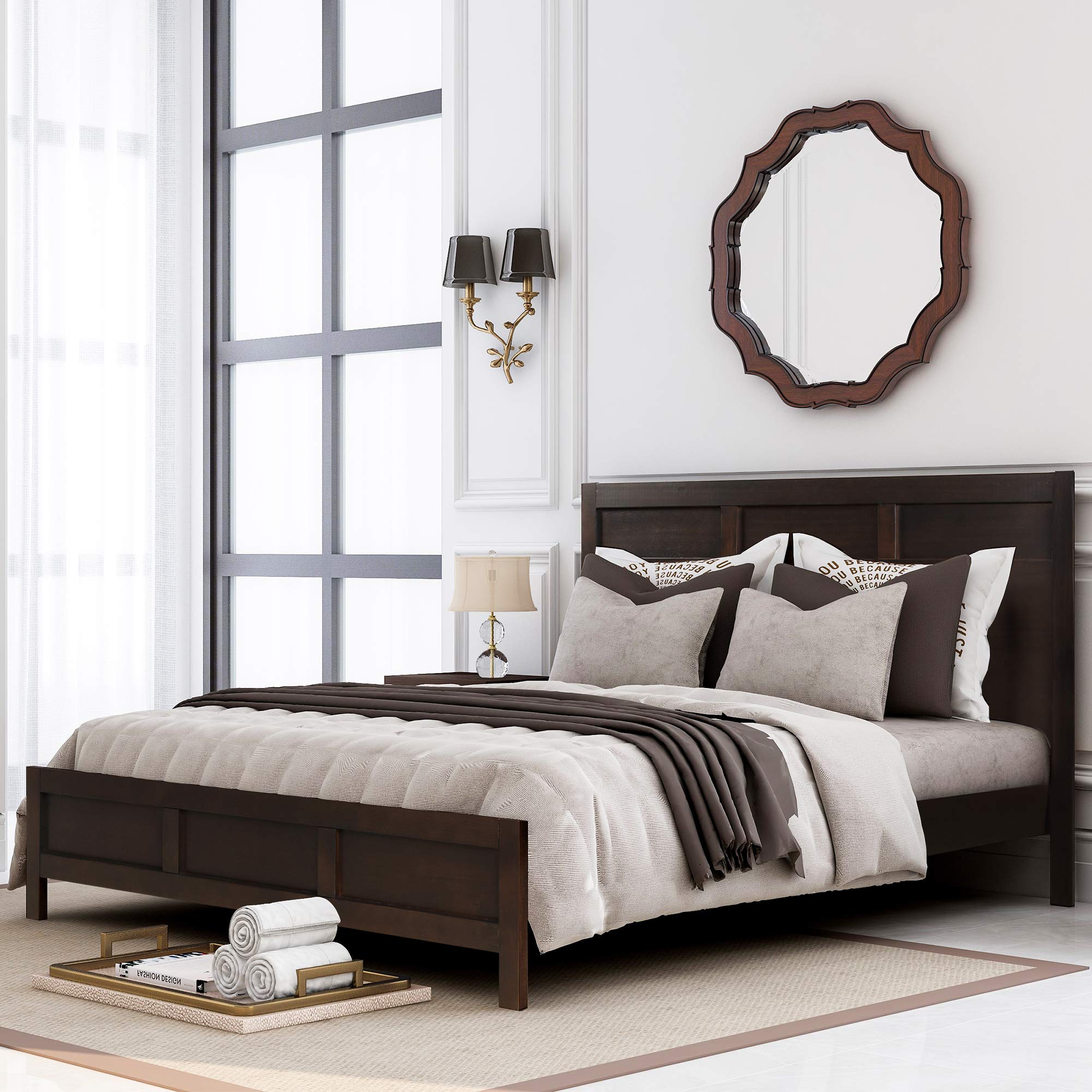 3-Piece Solid Wood Bedroom Furniture Set - King Platform Bed Frame & 2 Nightstands in Classic Rich Brown | No Box Spring Needed | Perfect for Master Bedrooms & Guest Rooms