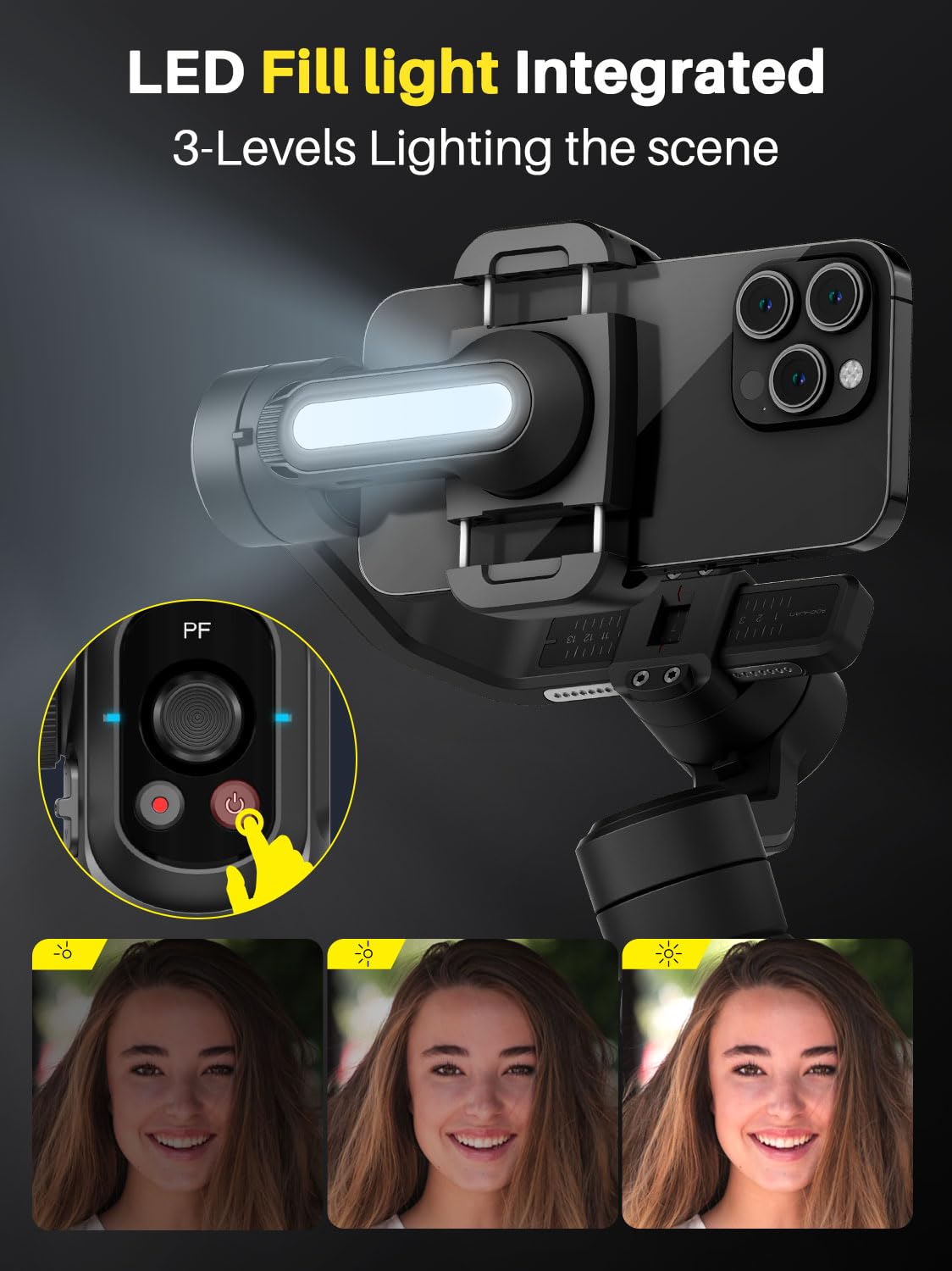 AOCHUAN Smart S2 Pro Smartphone Gimbal Stabilizer with 18CM Extension Rod & Fill Light - 3-Axis Stabilization, 360° Rotation, Face/Object Tracking for iPhone & Android - Perfect for Vlogging, Live Streaming & Content Creation
