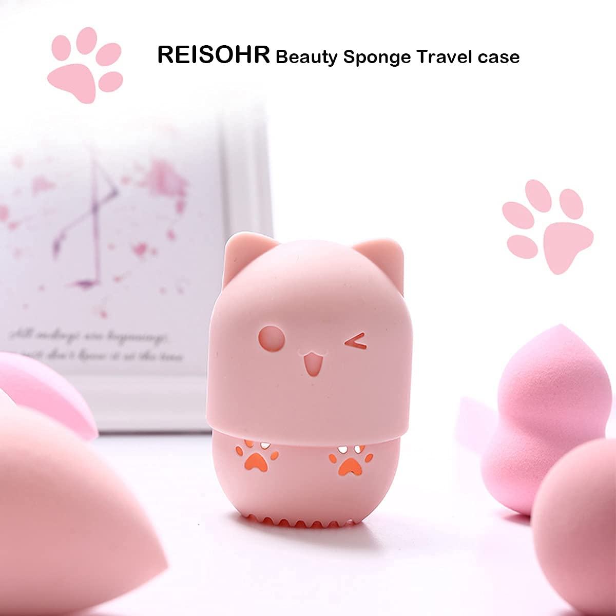 Premium Makeup Sponge Holder & Blender Travel Case - Pink & Gold Beauty Sponge Drying Stand & Storage Container | Portable Cosmetic Organizer for Home, Travel & Salon Use