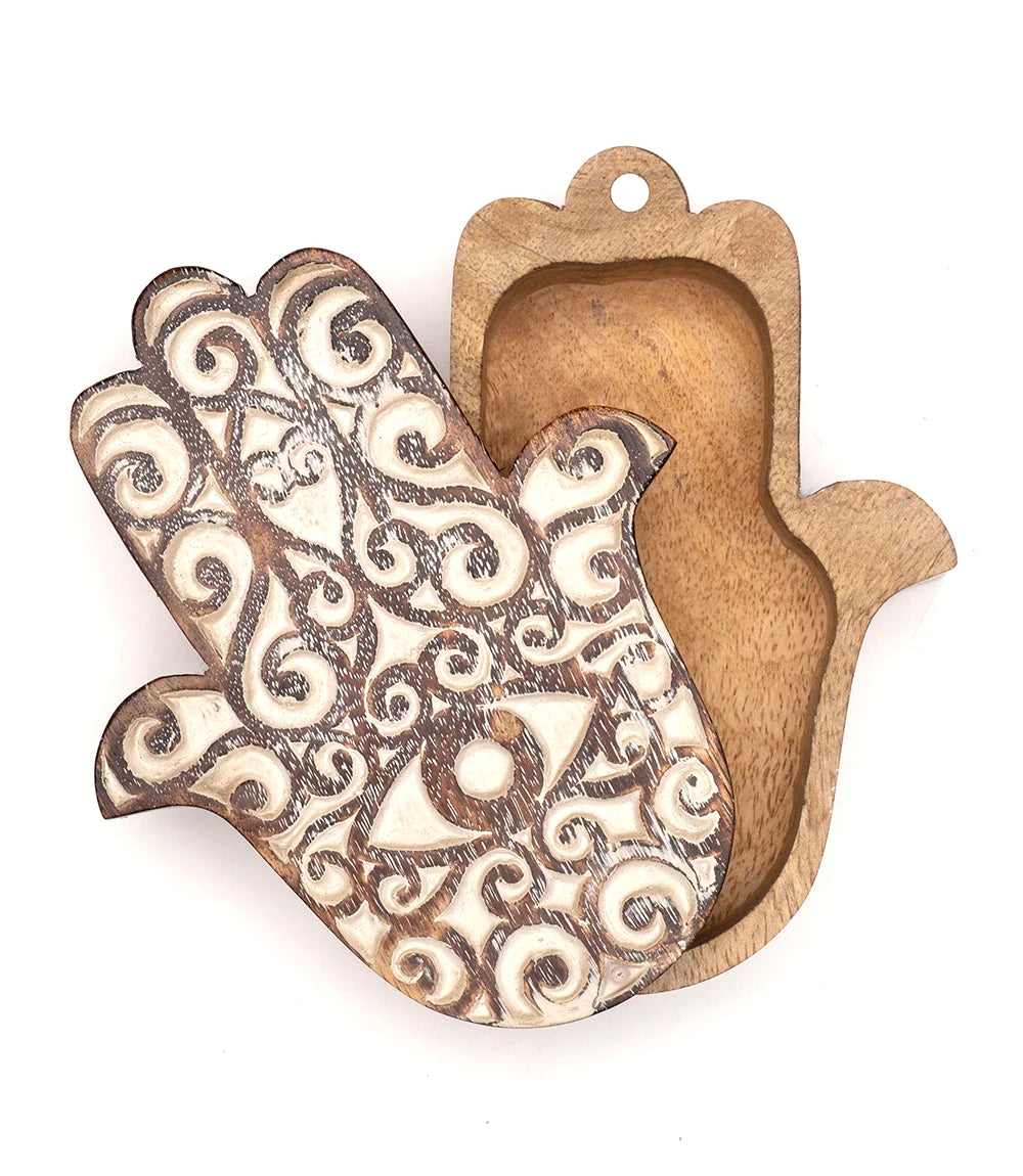 Handcrafted Hamsa Wooden Pivot Jewelry Box - Spiritual Gift for Women, Home Decor & Organizer for Rings, Necklaces, Bracelets - Perfect for Bedroom, Bathroom & Travel