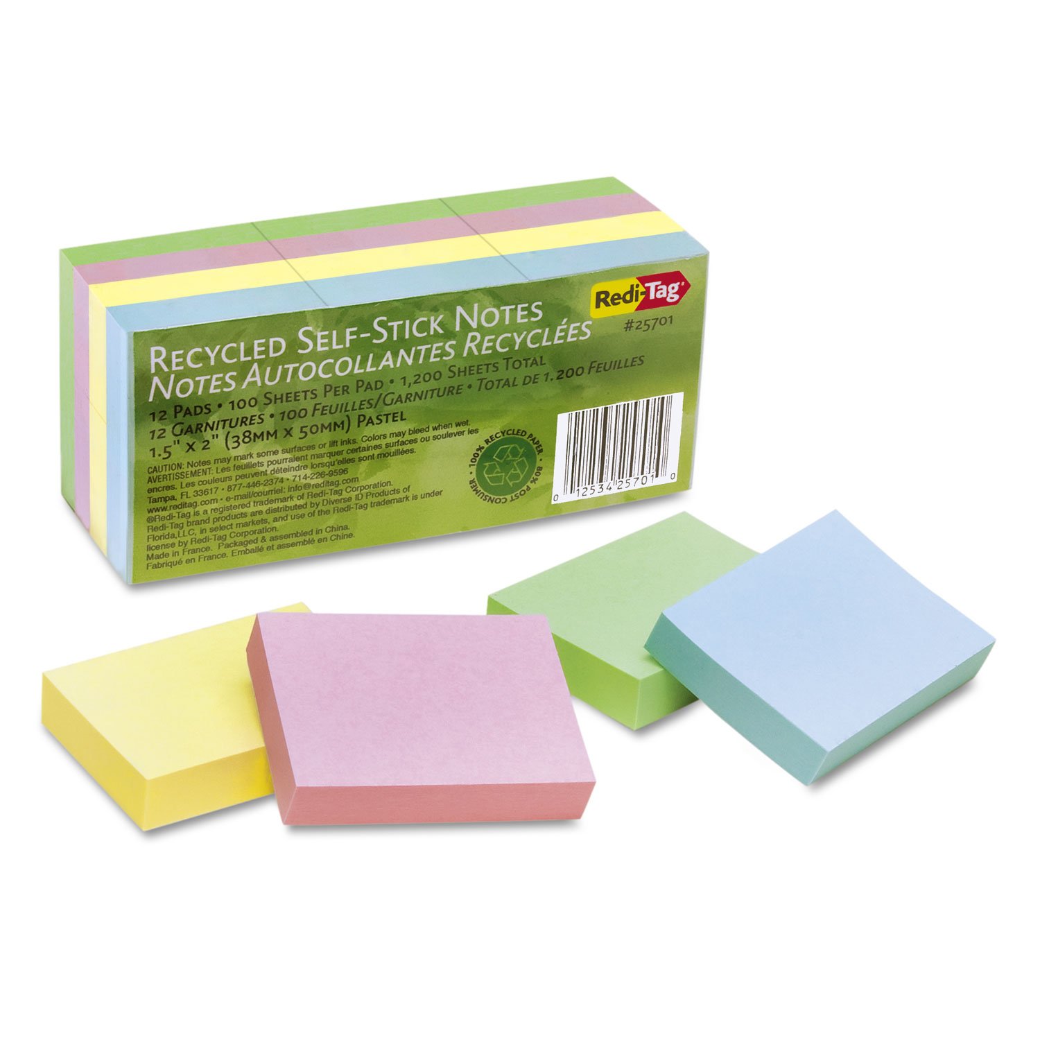 Eco-Friendly 100% Recycled Sticky Notes, 1.5