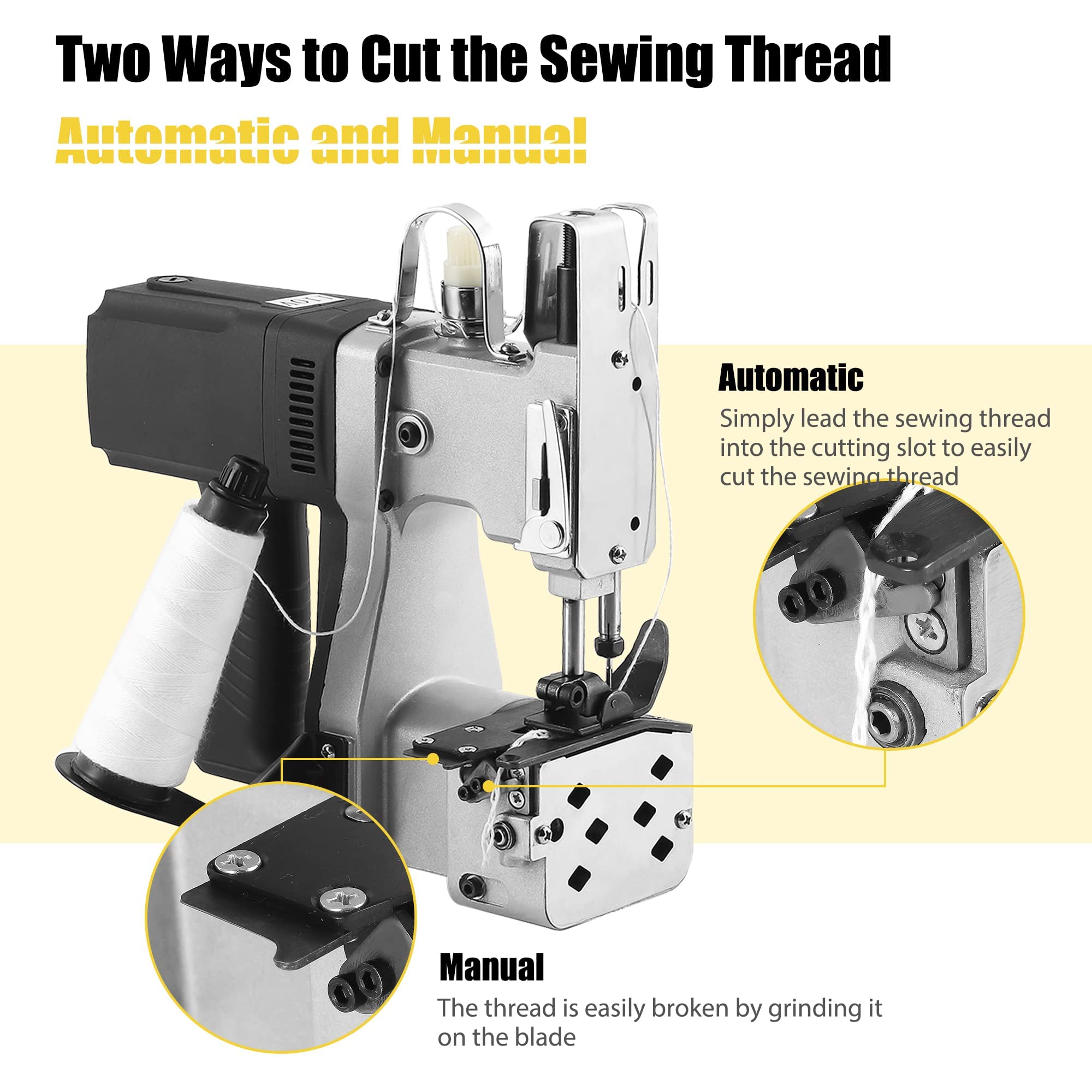 Heavy Duty Bag Closing Machine with 6 Rolls Industrial Sewing Thread - Perfect for Packaging, Shipping & Warehouse Operations