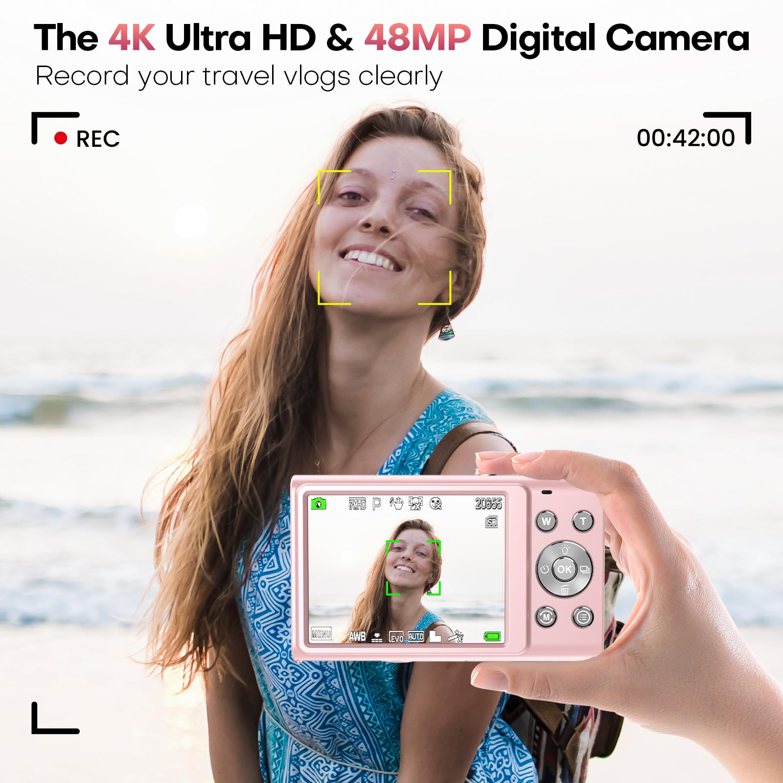 4K Autofocus Digital Camera with 32GB SD Card, 48MP HD, 2.8