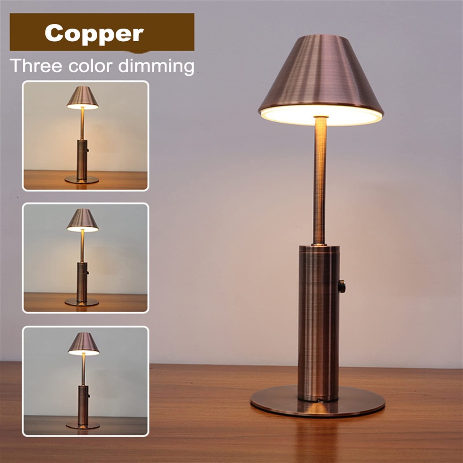 Nordic Modern Bedside Table Lamp with USB Charging & Dimmable Light - Copper Lampshade for Bedroom, Office, Restaurant & Bar Decor