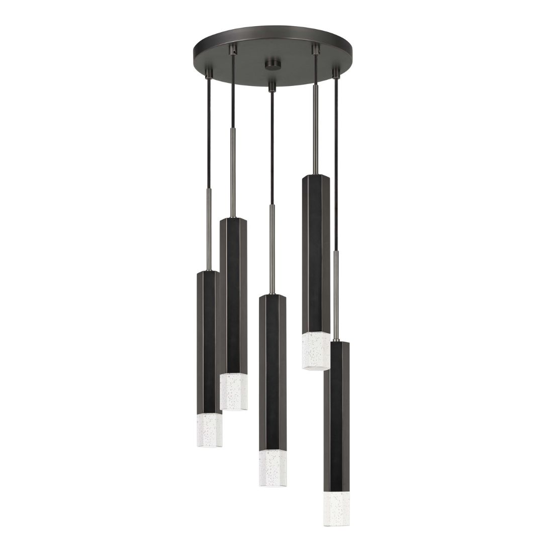 Cal Lighting Troy 5-Light Dimmable LED Hexagon Pendant with Aluminum Casting & Glass Diffuser - Perfect for Kitchen Island, Dining Room, or Modern Living Room Lighting