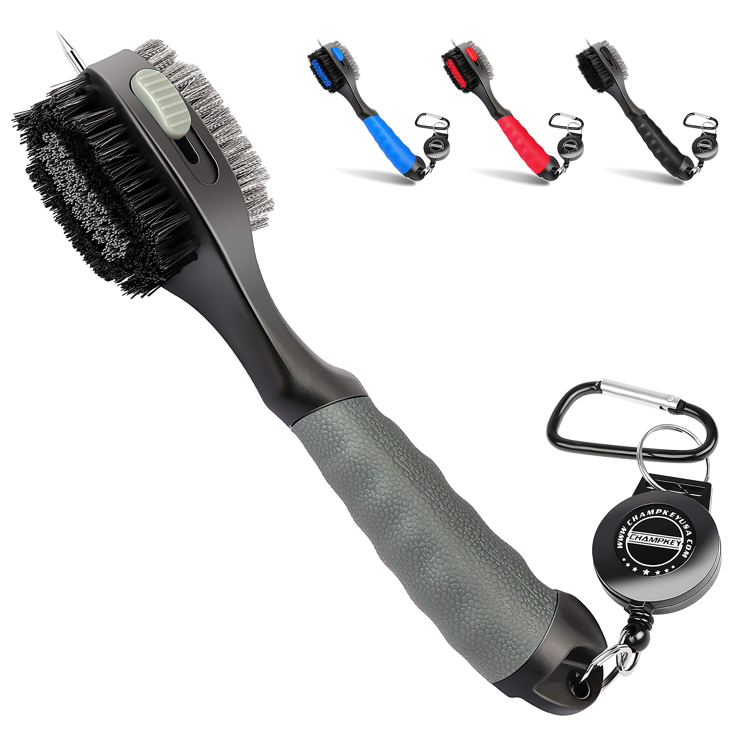 Champkey PRO Retractable Golf Club Brush - Oversized Brush Head with Soft Rubber Grip & Retractable Groove Cleaner | Golf Accessories for Club Cleaning, Golf Course Maintenance, Practice Range Equipment