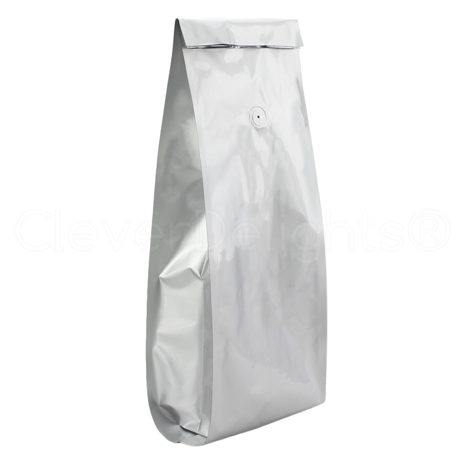 100 Pack - CleverDelights Premium Silver Coffee Bags with One-Way Degassing Valve - 5 Pound Capacity - Freshness Guaranteed - Perfect for Coffee Roasters, Wholesalers & Home Brewing Enthusiasts