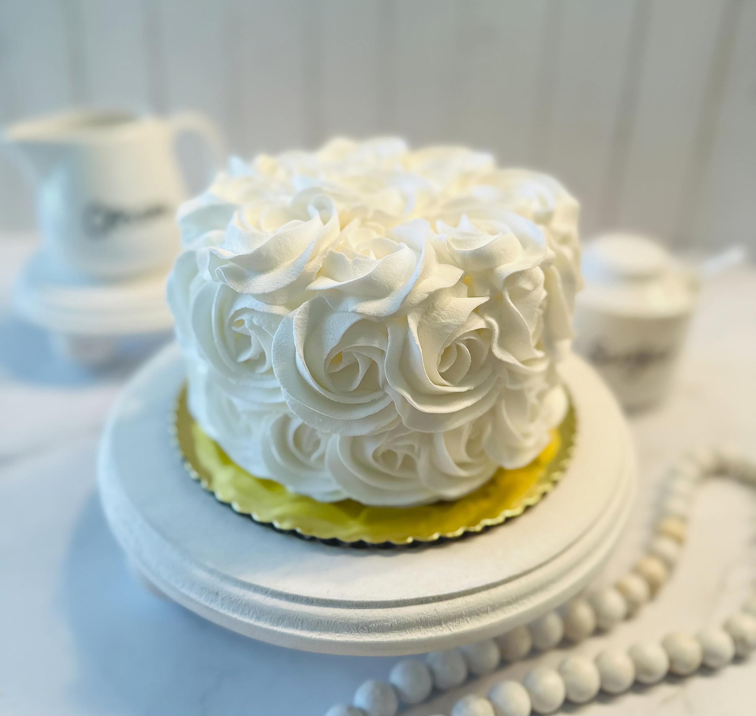 Dezicakes Handmade White Rosette Fake Cake - Artificial Cake for Wedding, Baby Shower & Party Decorations