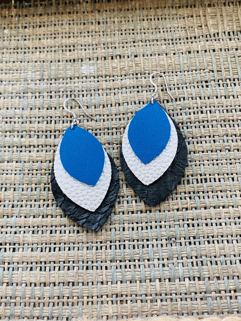 Black Layered Faux Leather Earrings for Women - Stylish Silver Leather Dangle Earrings for Fall & Winter Fashion - Perfect for School Spirit, Office Wear & Casual Outfits