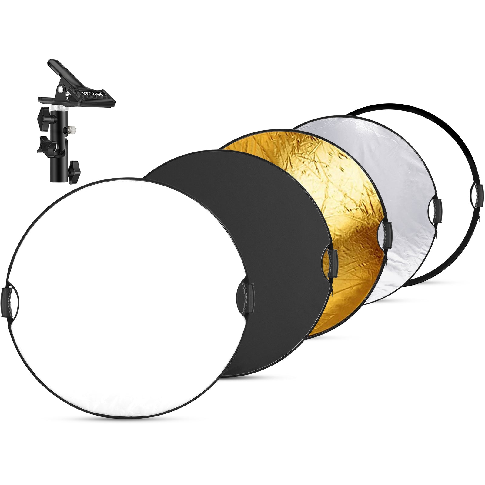 NEEWER RF 80II 5-in-1 Light Reflector Kit with Clamp & Hand Grips for Photography, Videography, and Studio Lighting - Perfect for Portraits, Product Shoots, and YouTube Videos