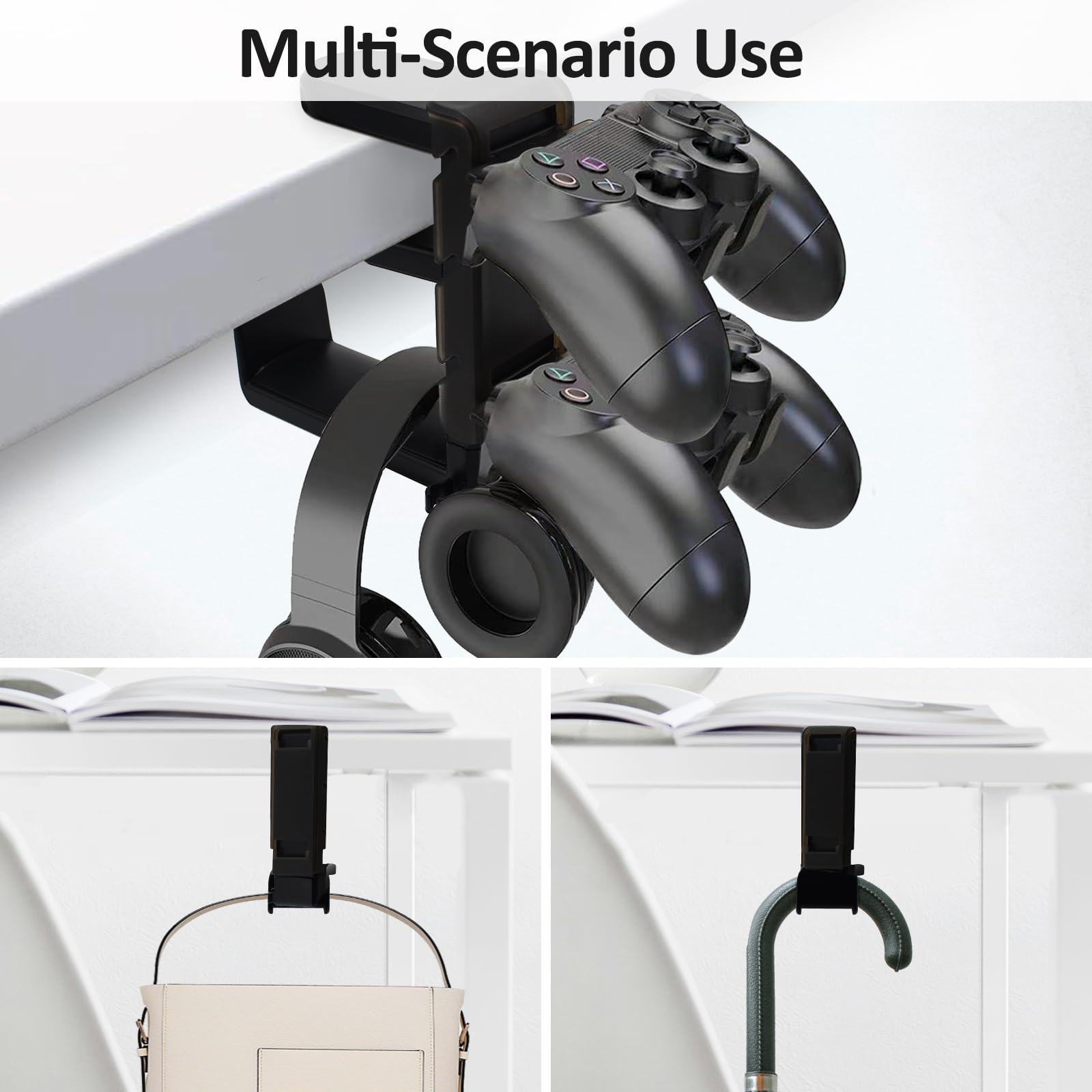 Yiomxhi 2 in 1 Gaming Headset and Controller Holder - 360° Rotating Desk Stand with Cable Management for PS5, Xbox, PC Accessories (Black) - Perfect for Gaming Setup, Office Organization & Streamer Workstations