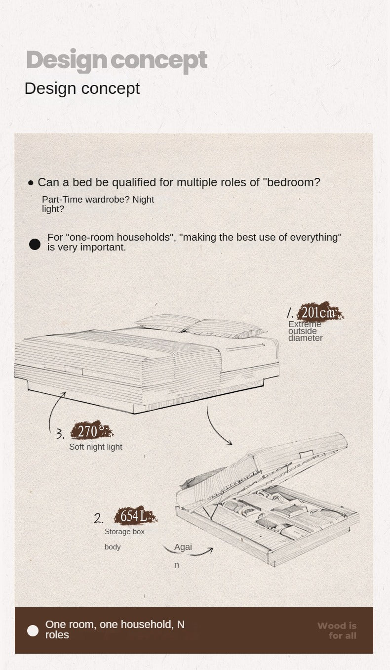 Solid Oak Wood Floating Box Platform Bed Frame - No Headboard Modern Minimalist Design for Bedroom, Guest Room, or Studio Apartment