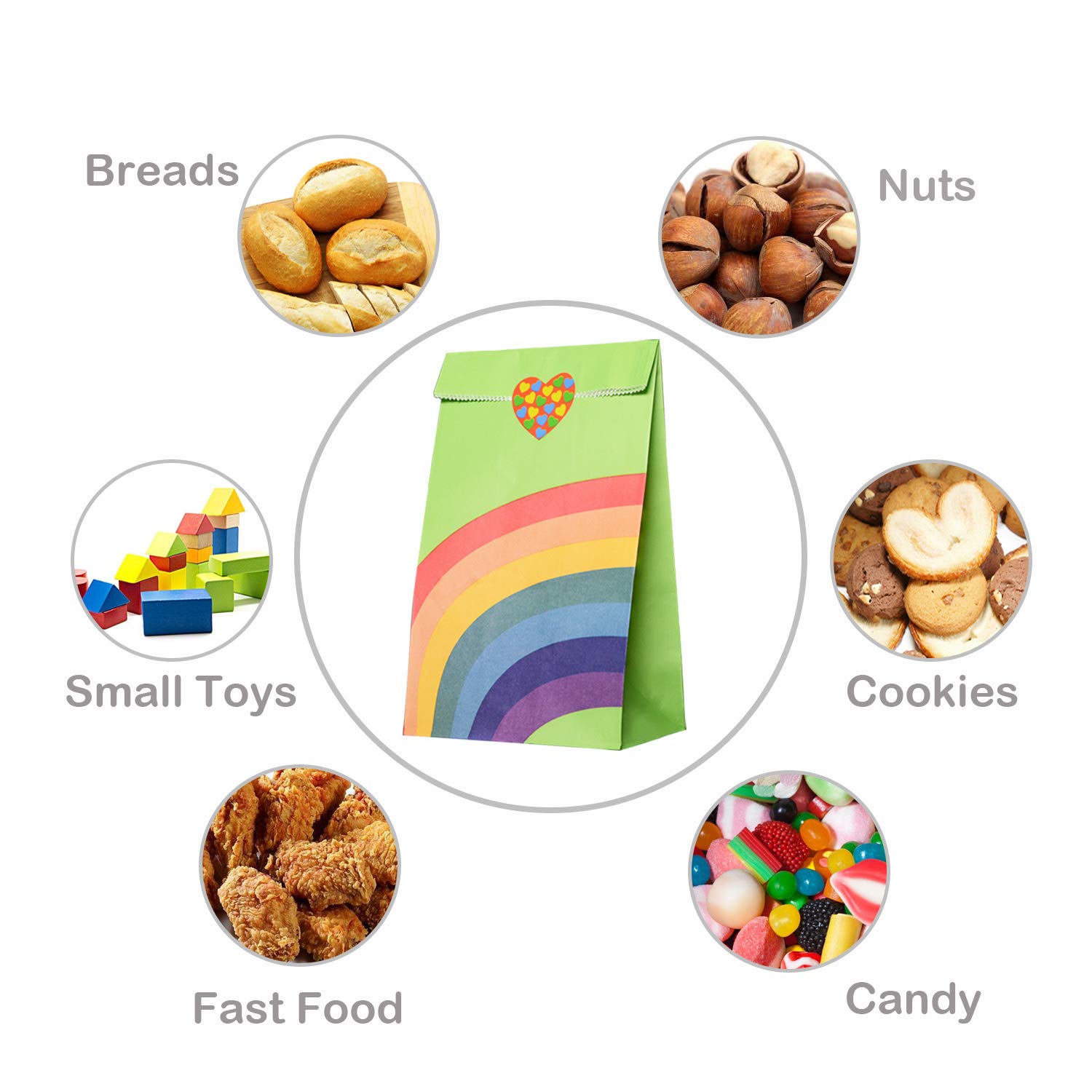 Gintan 40-Pack Rainbow Paper Gift Bags for Candy with Stickers - Perfect for Kids Birthday Parties, Baby Showers & Holiday Celebrations