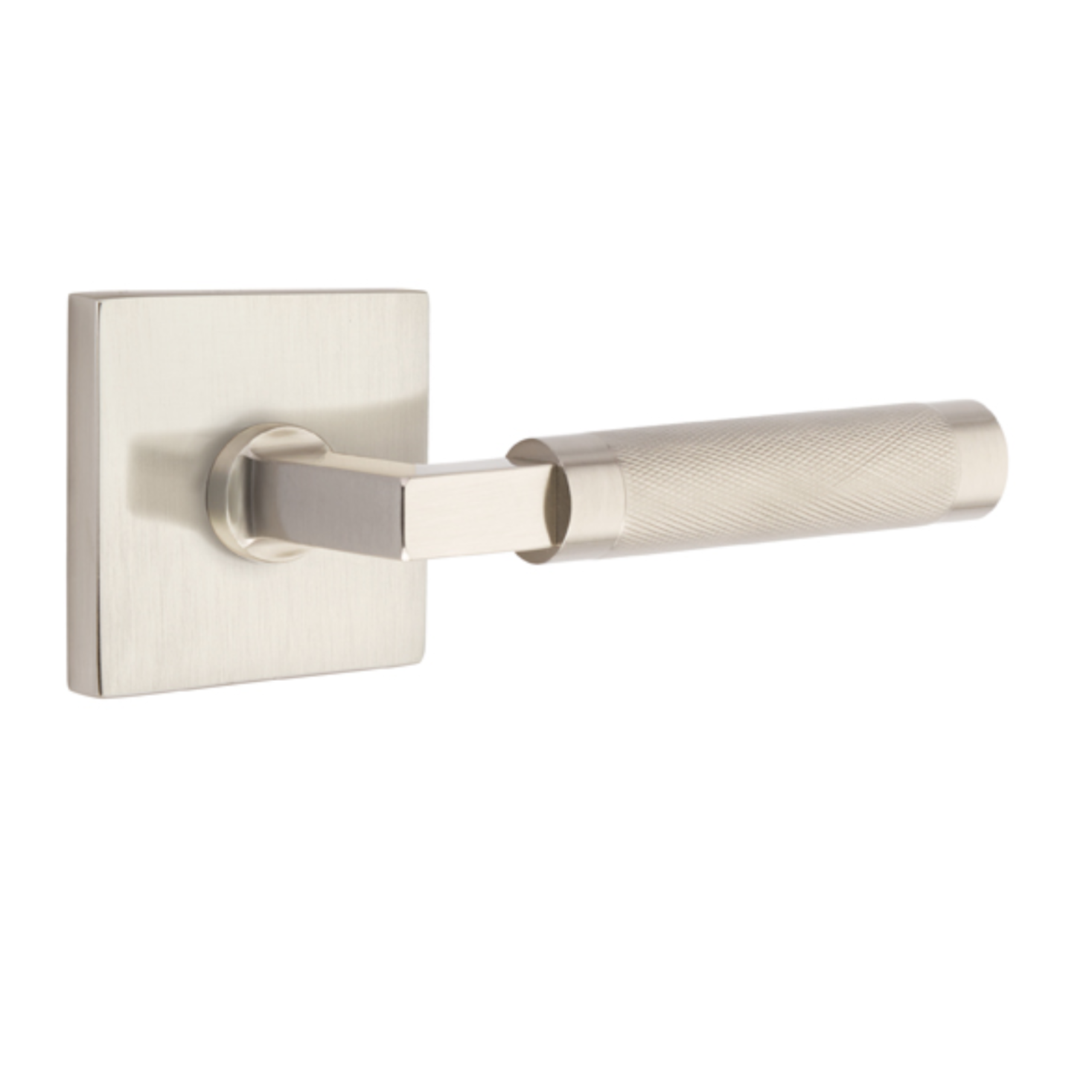 T Bar Knurled SELECT Satin Nickel Door Lever with Square Rosette - Premium Interior Door Handle for Bedroom, Bathroom, and Closet Doors