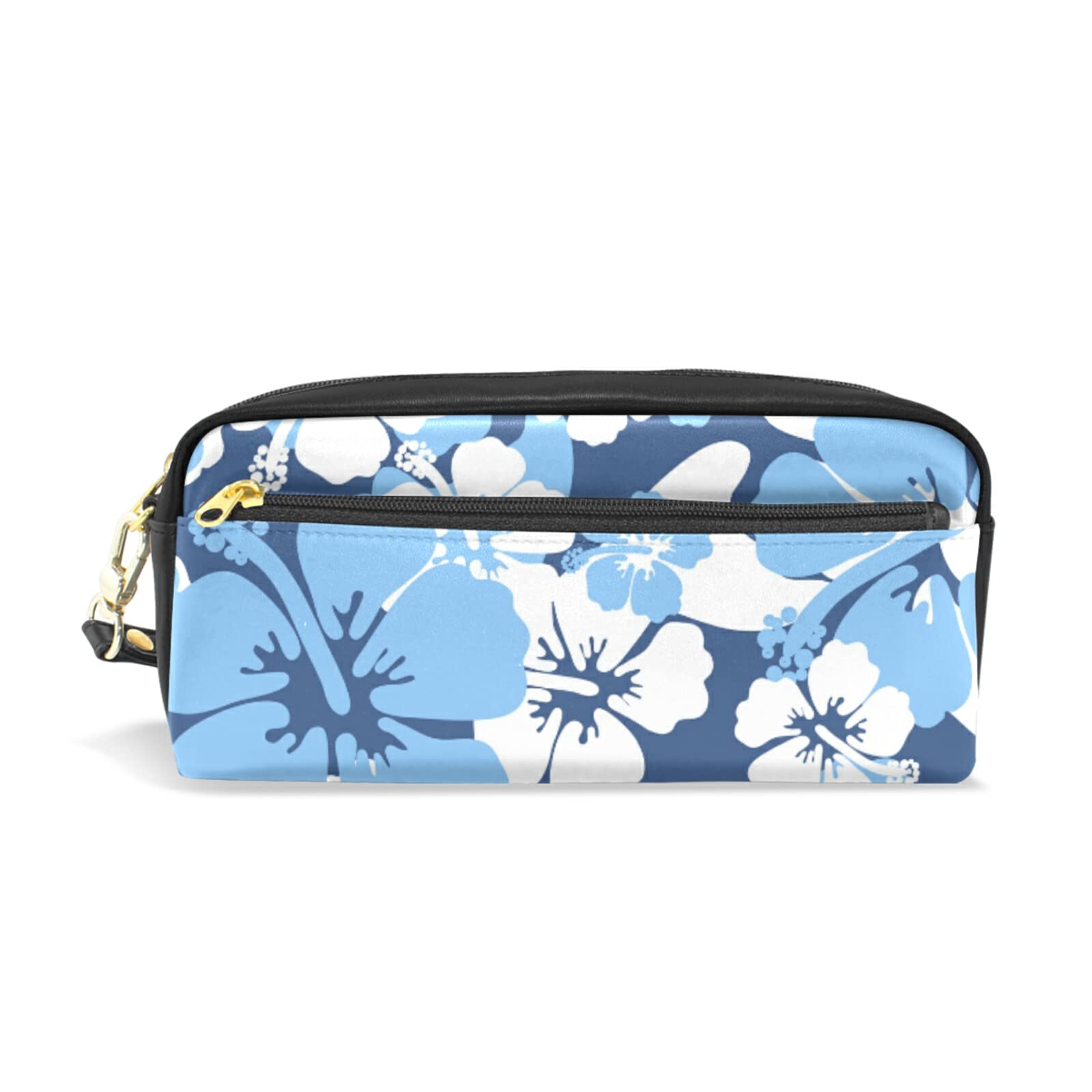 Xigua Leather Hibiscus High Capacity Pencil Pen Case - Portable Stationery Organizer with Easy-Grip Handle & Ring - Perfect for School, Office & Travel Accessories Storage