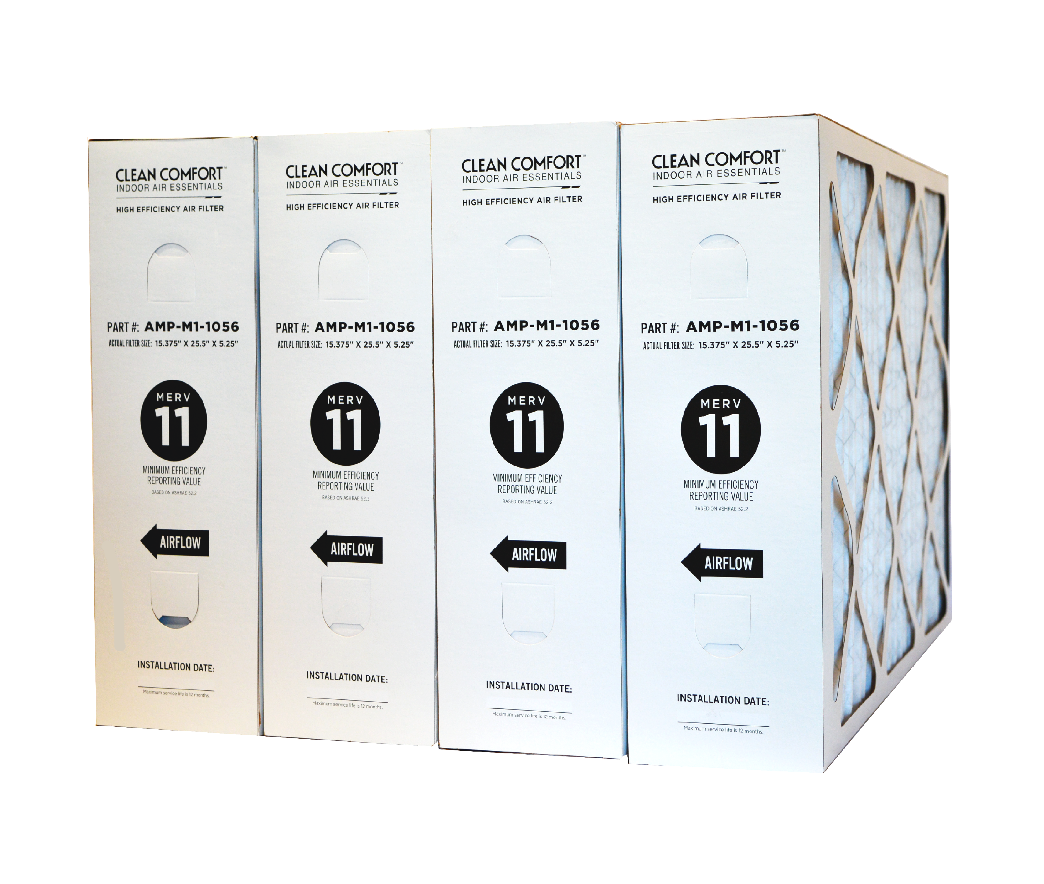 Clean Comfort 16x25x5 M1 1056 / AMP M1 1056 Genuine Original MERV 11 Furnace Air Filter - 4 Pack - Fits Carrier, Goodman, Amana HVAC Systems - Actual Size 15.38 x 25.5 x 5.25 - Perfect for Home Heating and Cooling Maintenance