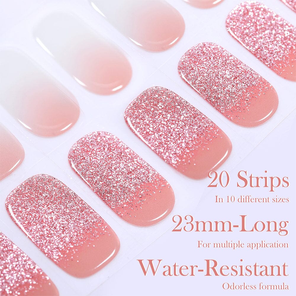 20 Tips Pink Shimmer Semi-Cured Gel Nail Strips - DIY Salon-Quality Manicure at Home for Parties, Weddings & Special Occasions (US Only)