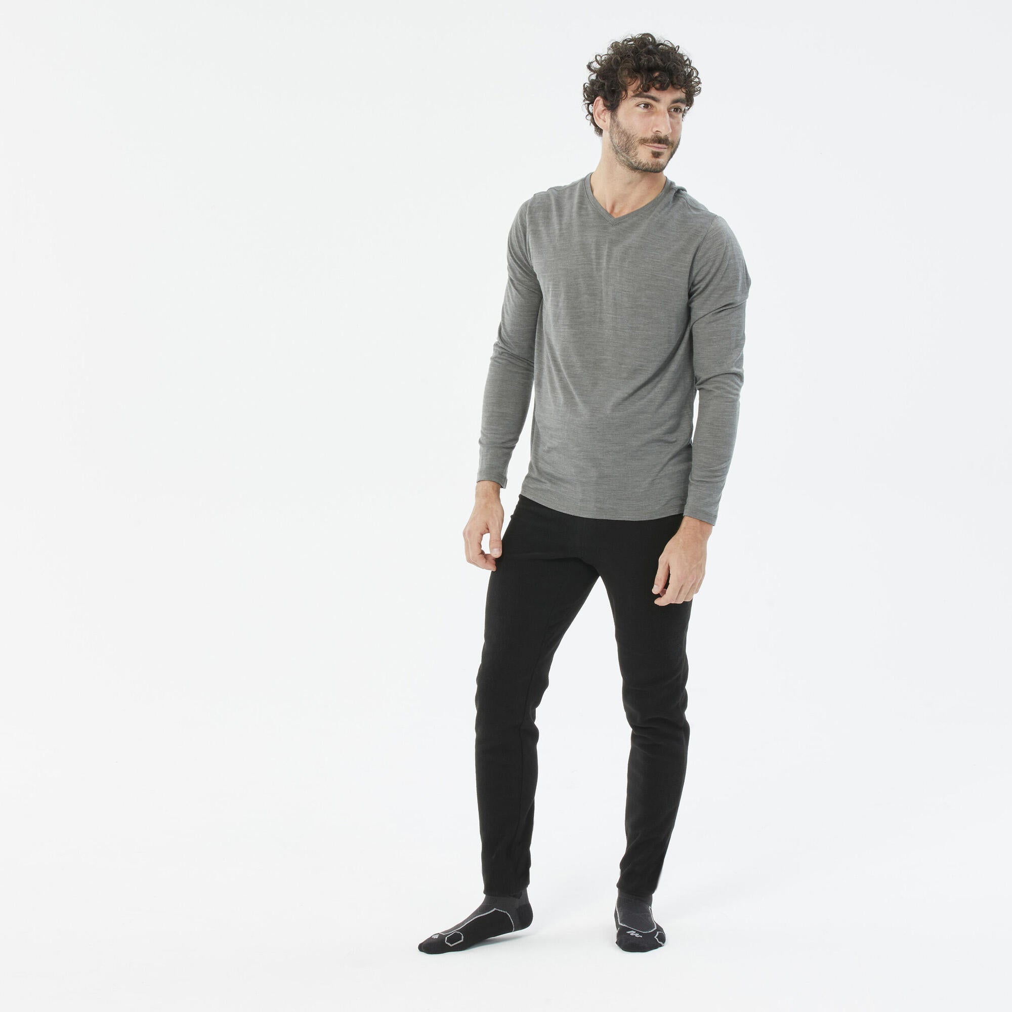 Quechua Men's MH100 Fleece Hiking Tights - Warm Winter Base Layer for Outdoor Activities, Camping & Trail Running