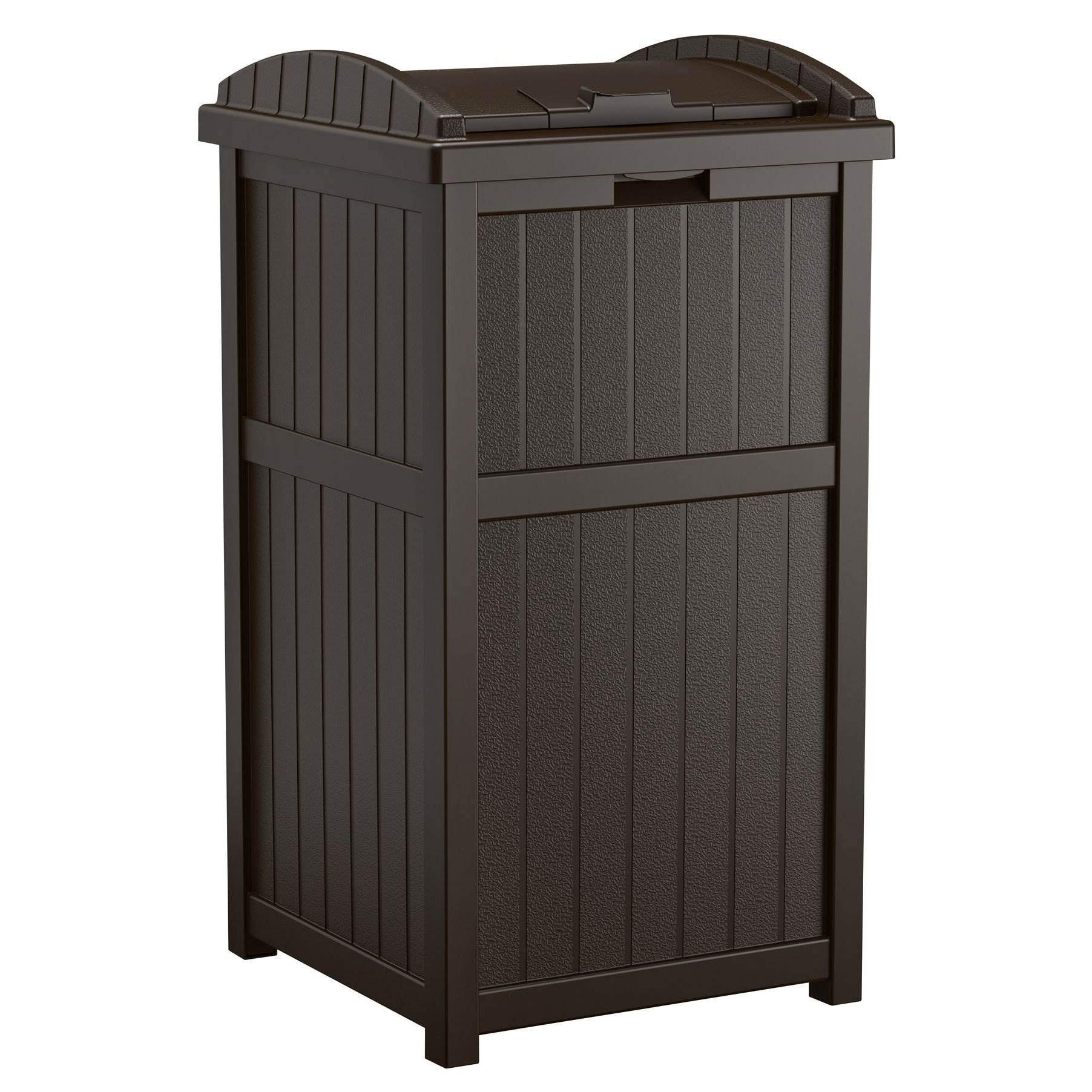 Suncast Trash Hideaway - Durable Plastic Outdoor Garbage Can with Lid - Fits 30-33 Gallon Trash Bags - Java Brown (2 Pack) - Perfect for Patio, Backyard, and Garage Waste Disposal