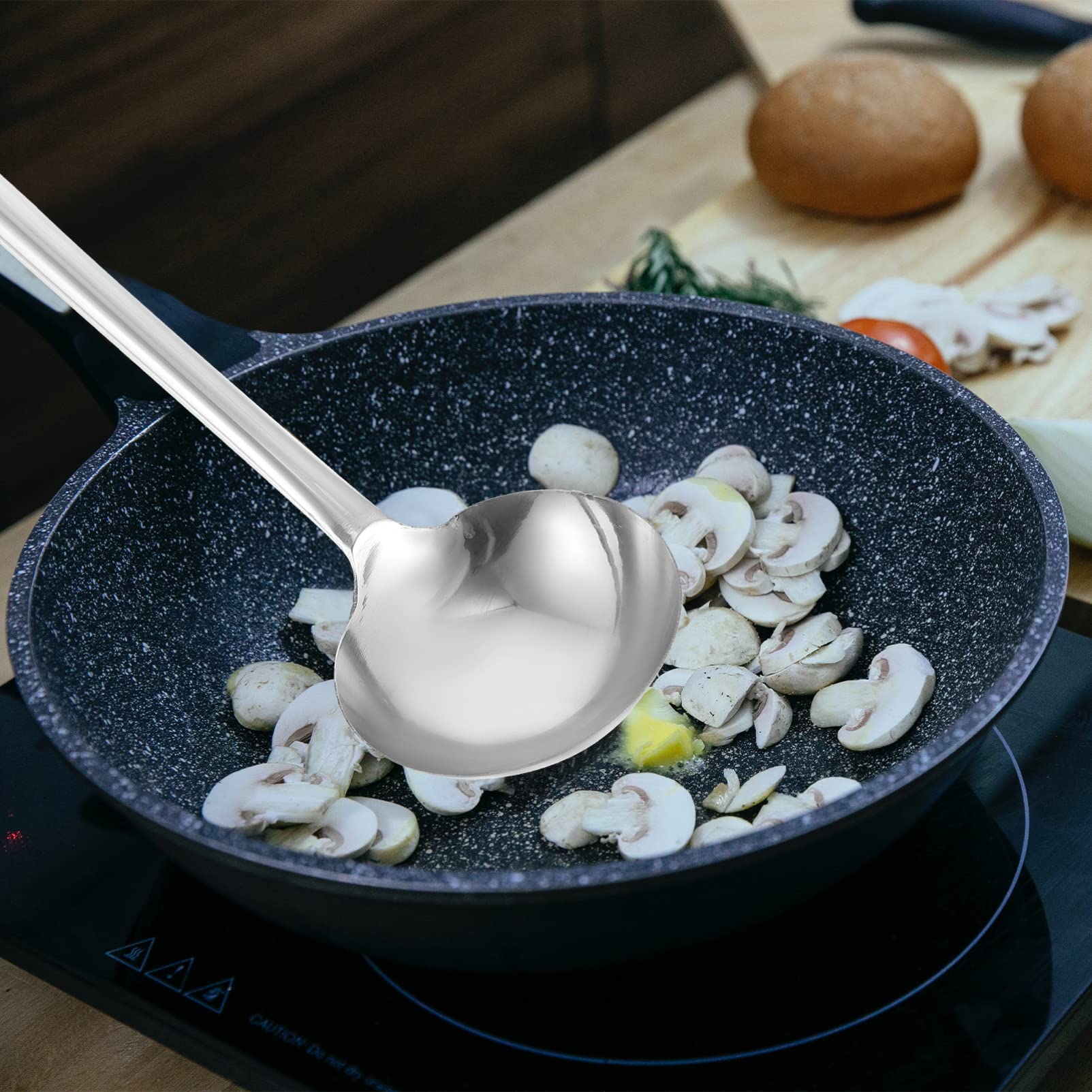 HEMOTON 1pc Stainless Steel Cooking Spoon - Non Slip Soup Ladle for Hot Pot, Serving, Mixing & Basting - Rustproof & Nonstick Kitchen Utensil - Perfect for Cooking, Baking & Food Preparation