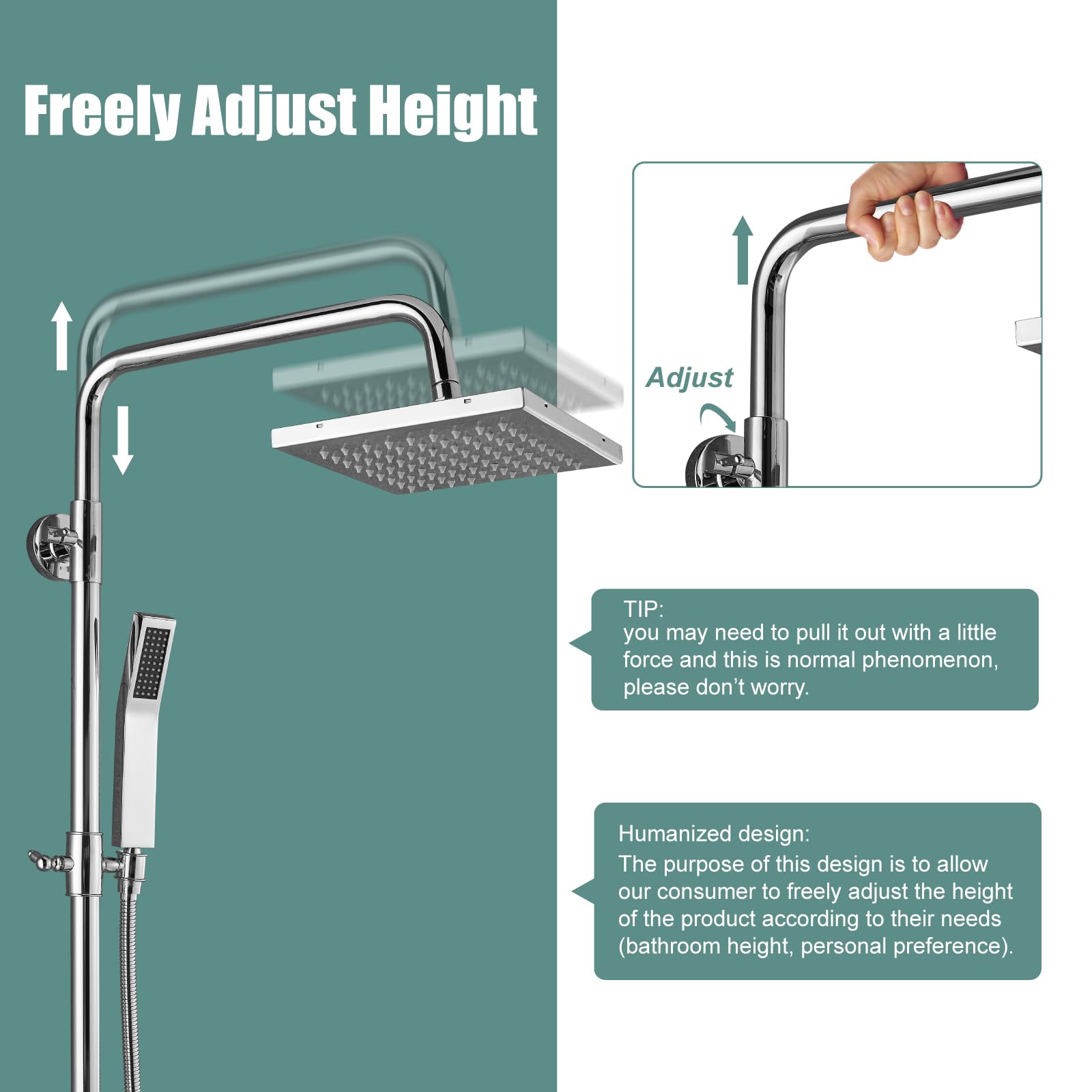 Premium Polish Chrome Exposed Shower System - 2 Function Bathroom Shower Set with 8 Inch Square Rainfall Shower Head & Hand Sprayer - Wall Mounted for Luxurious Spa Experience at Home