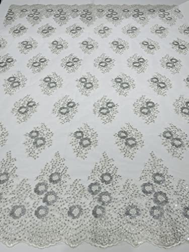 Glitter Mesh Silver on Off White Mesh
