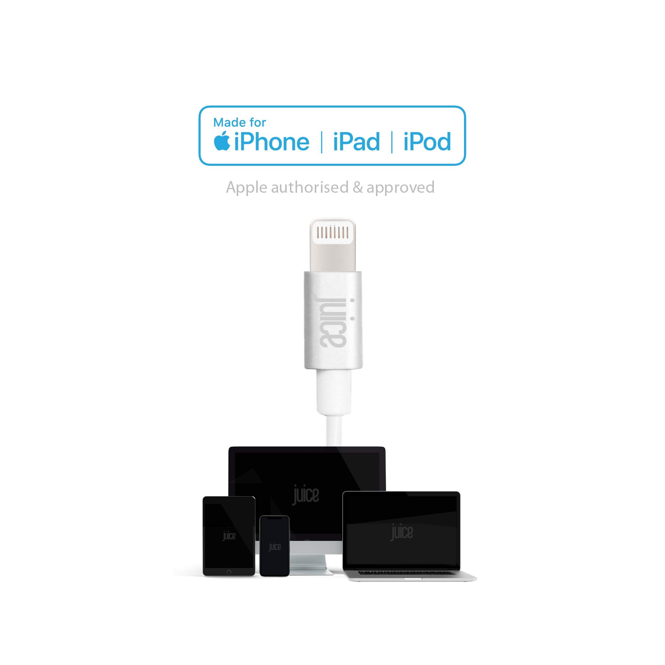 Apple Juice Charger & Sync USB-A to Lightning Cable 1m (3.3ft) - Fast Charging & Data Transfer for iPhone 13/12/11/X/8/7 & More - Perfect for Home, Office & Travel