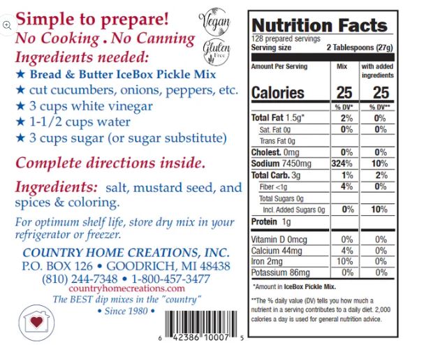 Country Home Ice Box Bread & Butter Pickle Mix - Homemade Pickling Spice Kit for Canning, Preserving & Fermenting - Perfect for Sandwiches, Burgers & Charcuterie Boards
