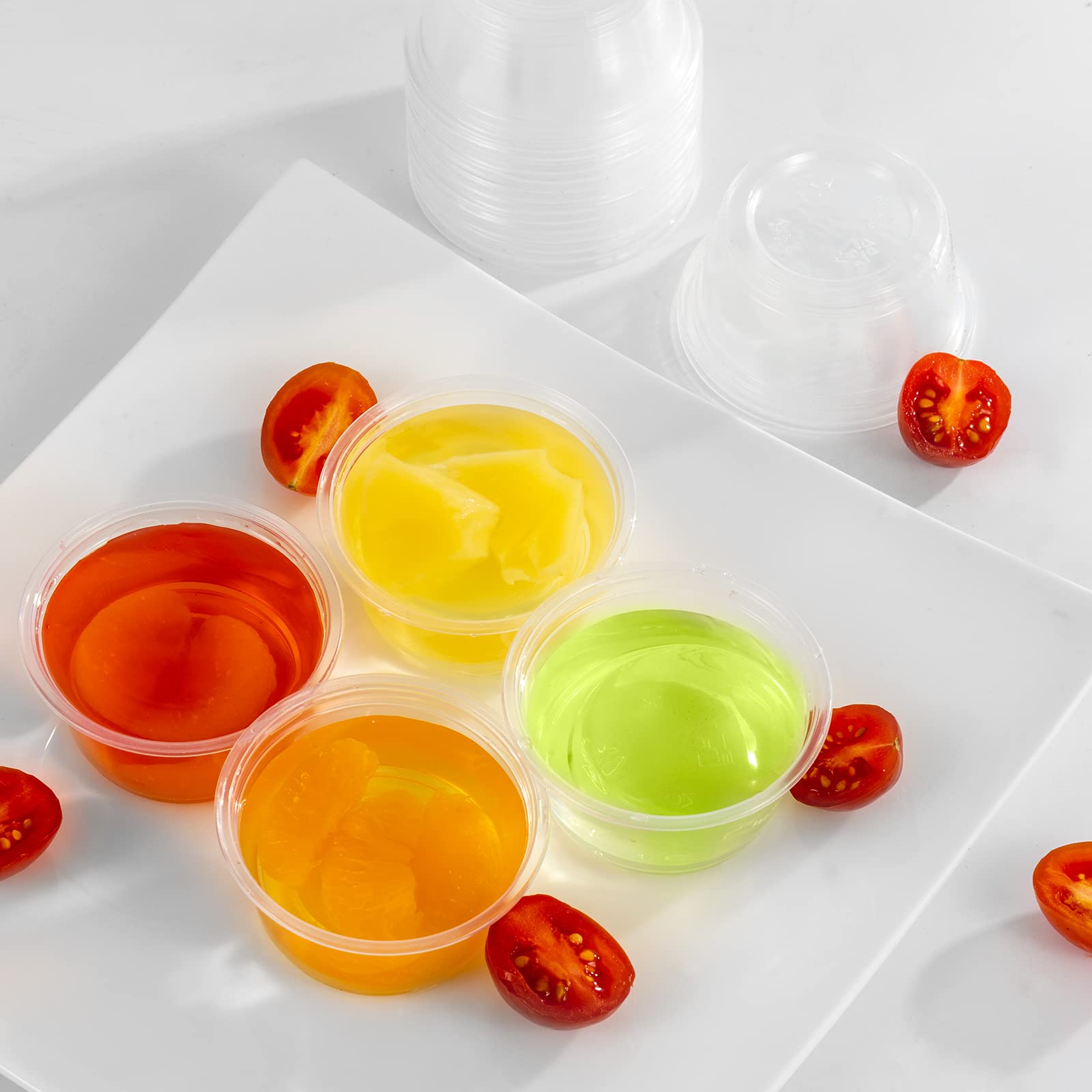 200-Pack 2 oz Disposable Plastic Jello Shot Cups with Leak-Proof Lids - Condiment Containers for Sauces, Souffle, Food Samples, Pills - Perfect for Parties, Catering & Takeout