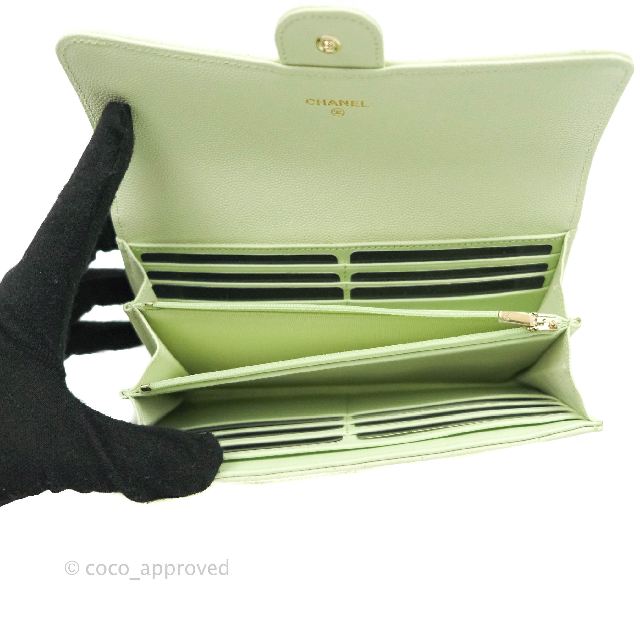Chanel Caviar Quilted Long Flap Wallet in Mint Green with Gold Hardware - Luxury Designer Wallet for Women, Perfect for Everyday Use & Special Occasions