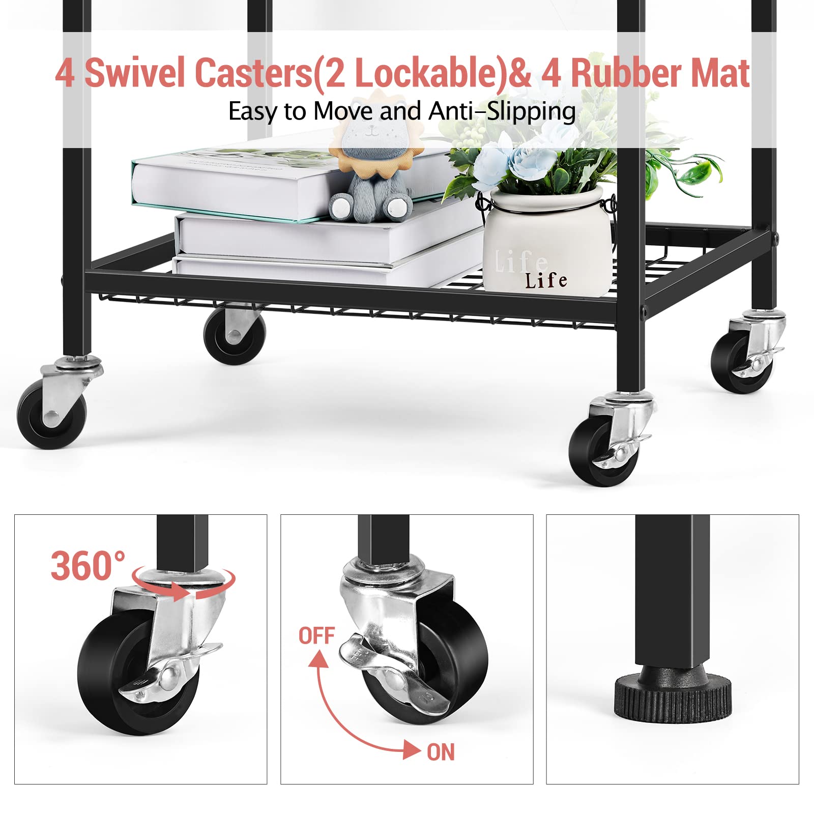 Rolling Kitchen Storage Cart with Wheels & Storage Basket - Slim Microwave Stand Utility Trolley for Kitchen, Bathroom, Living Room, Office & Balcony | Perfect for Small Space Organization & Mobile Storage Solutions