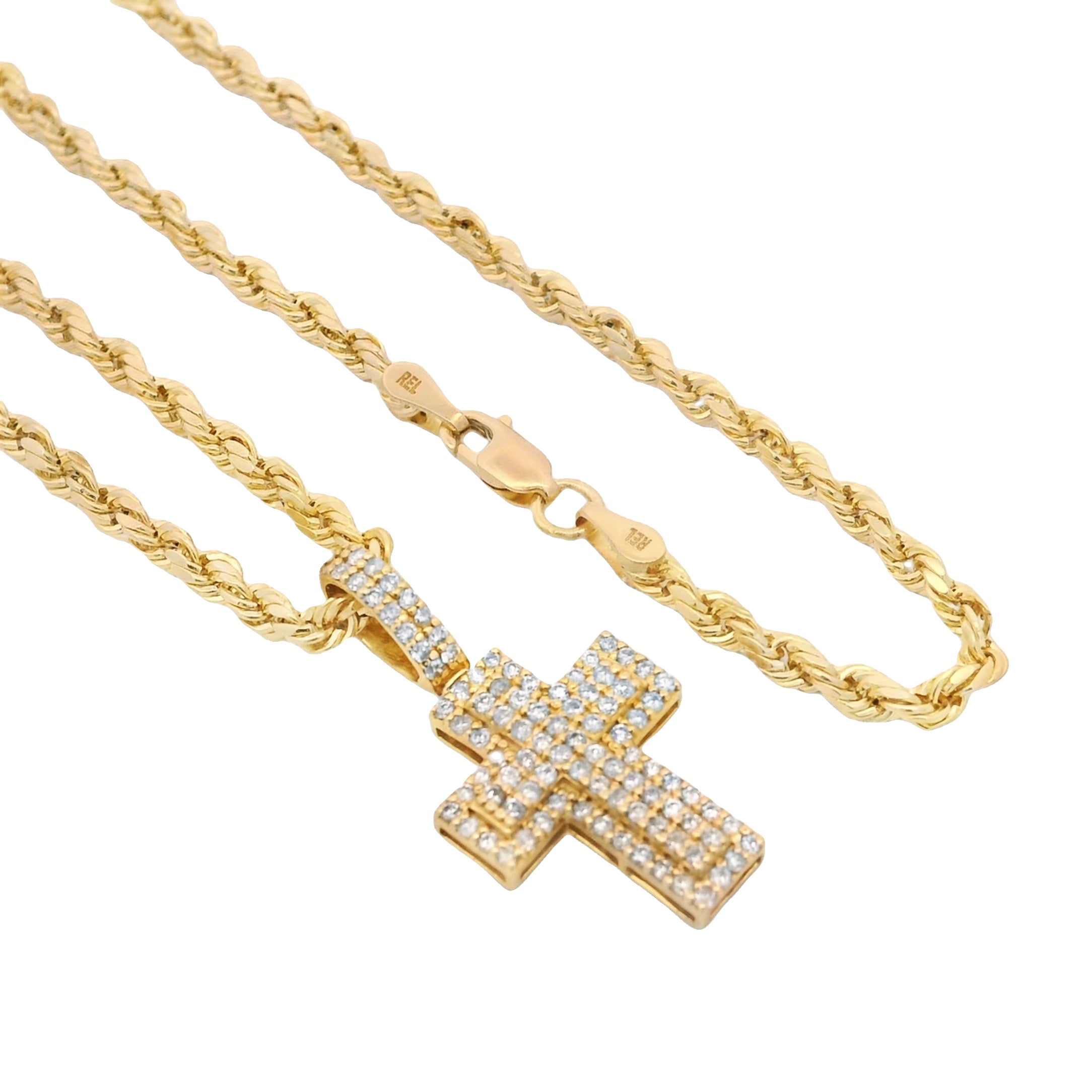 14K Gold Cross Diamond Pendant with Hollow Rope Chain Necklace - 18 Inches | Elegant Religious Jewelry for Women | Perfect for Gifts, Church, Weddings & Everyday Wear (JTJ™)