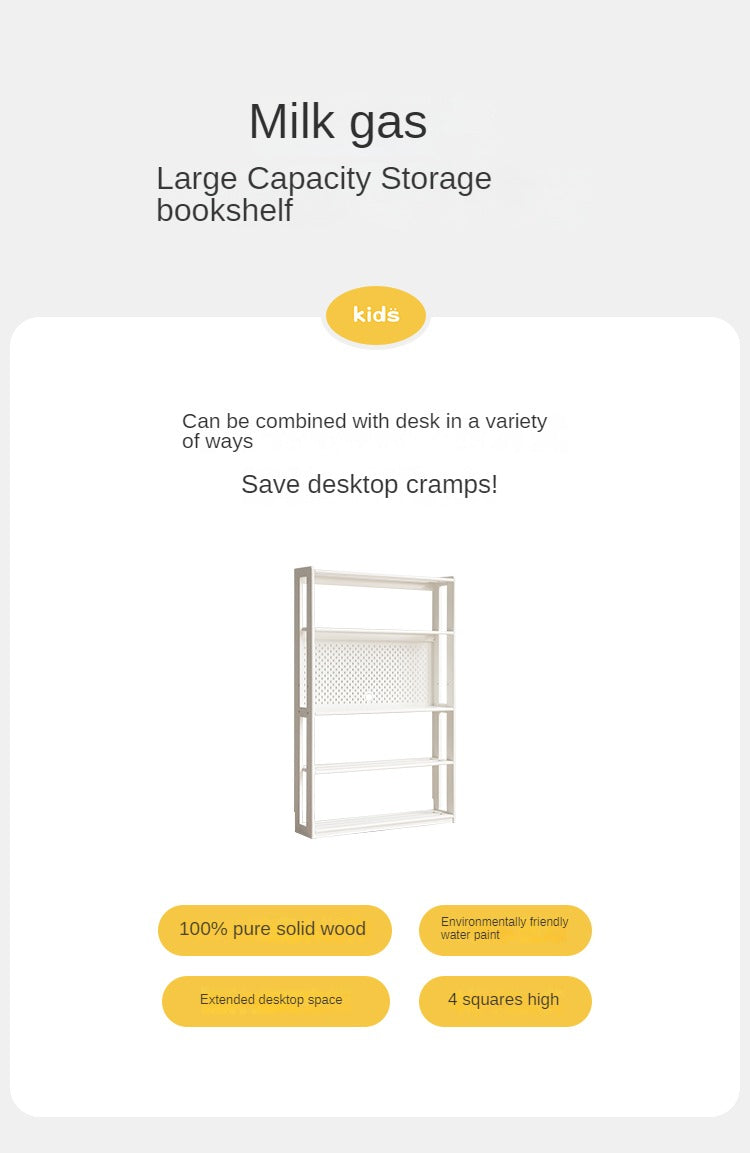 Birch Solid Wood Bookshelf - Modern Cream Floor Standing Bookcase with Adjustable Study Desk for Kids | Perfect for Children's Bedroom, Nursery, and Home Office Organization