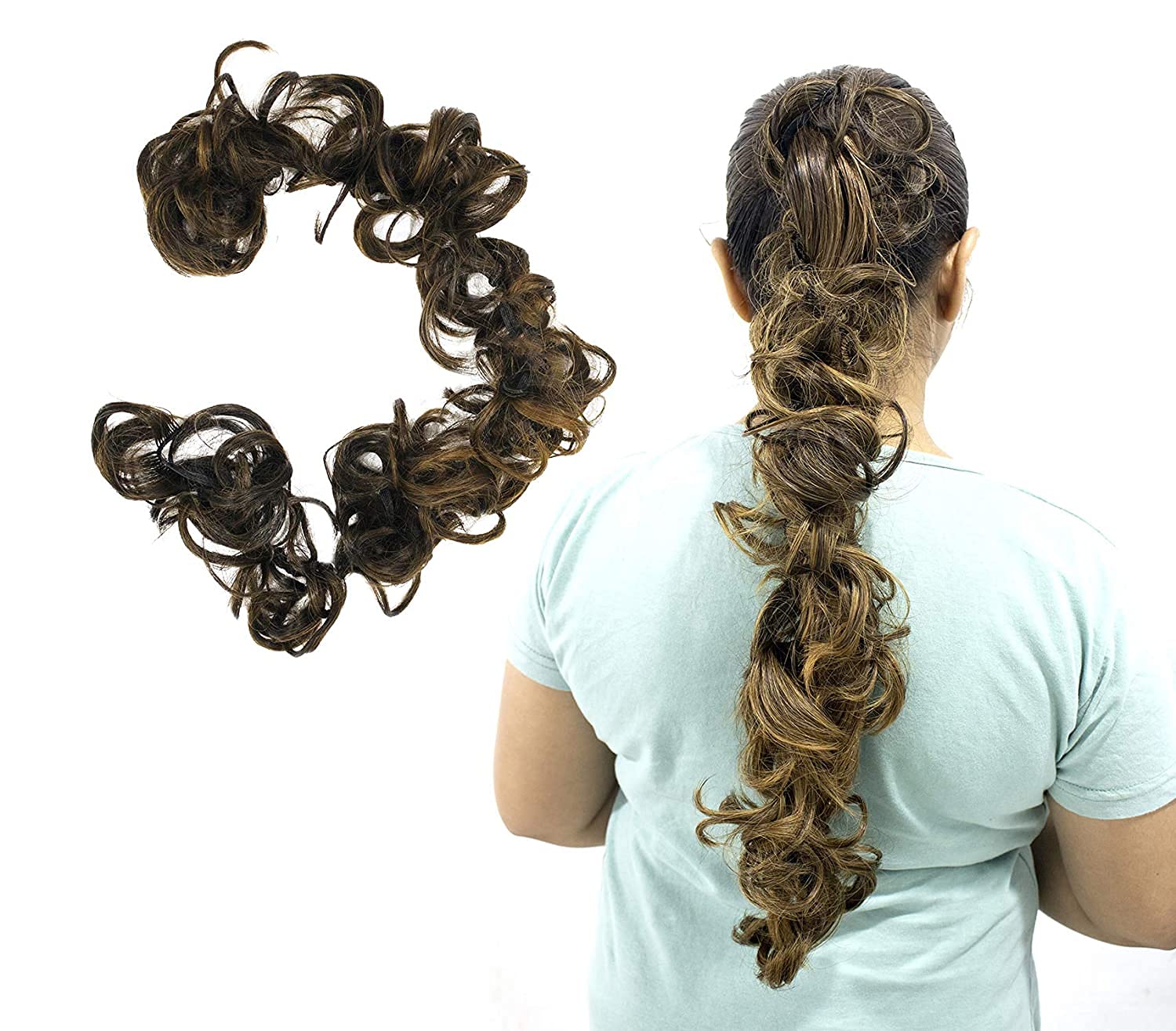 Premium Synthetic Hair Frill Extension for Women & Girls - Ponytail & Bun Styling - 1 Pack (Blonde with Black) - Perfect for Parties, Weddings & Everyday Glam