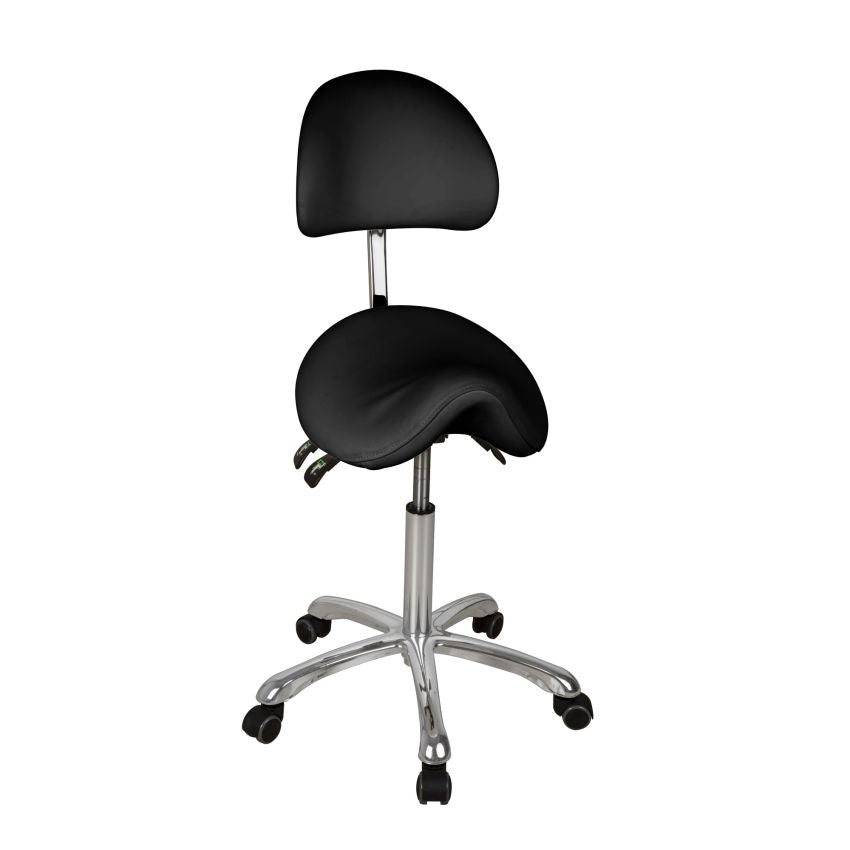 Silverfox Saddle Rolling Stool with Adjustable Backrest & Wheels - 1025A Ergonomic Rolling Chair for Salon, Tattoo, Massage & Beauty Professionals