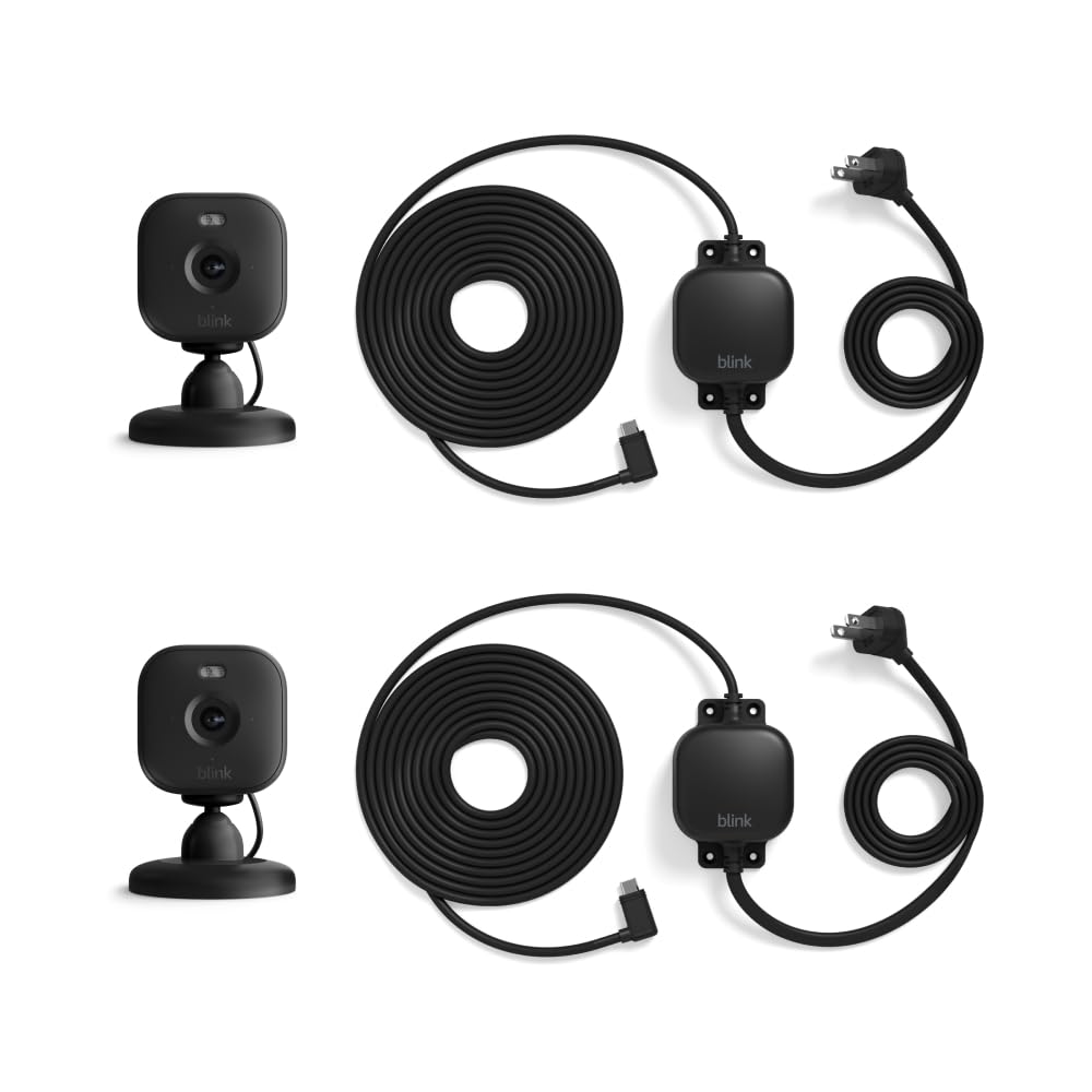 Blink Mini 2 (Newest Model) Weatherproof Security Camera with HD Video, Motion Detection & Built-in Spotlight - Indoor/Outdoor Home Monitoring & Pet Camera System - Includes 2 Black Cameras & Weather Resistant Adapter - Perfect for Home Security, Baby Monitoring & Property Surveillance