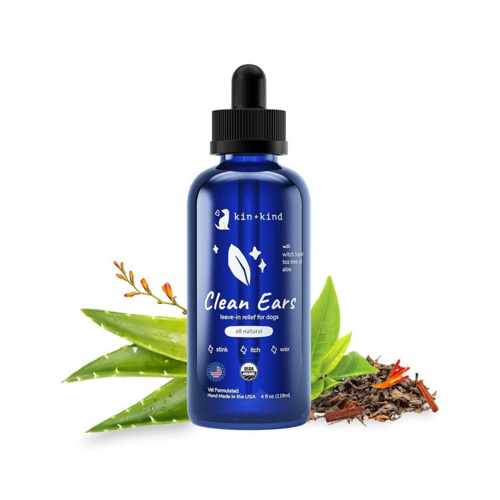 Kin+Kind Natural Kitty Cleaner Ear & Organic Pet Ear Cleaner for Dogs and Cats - 4oz Alcohol-Free Leave-in Cleanser | Gentle Ear Care Solution for Itchy Ears, Wax Removal & Odor Control | Perfect for Daily Pet Grooming & Ear Hygiene Maintenance