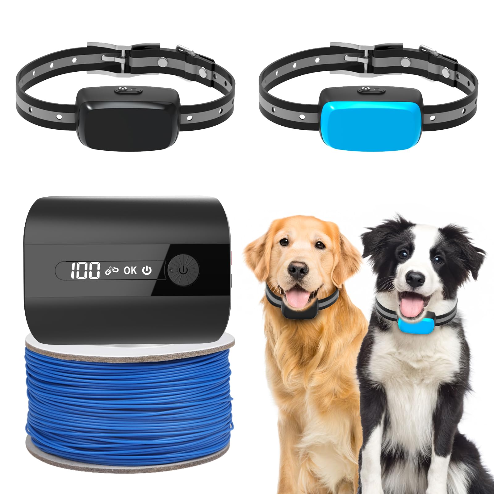 Jewyow Electric Dog Fence - Underground & Wireless Pet Containment System with 2 Waterproof Collars (15lb+ Dogs) - Tone/Shock Modes for Safe Yard Training | Ideal for Backyard, Garden & Large Outdoor Spaces